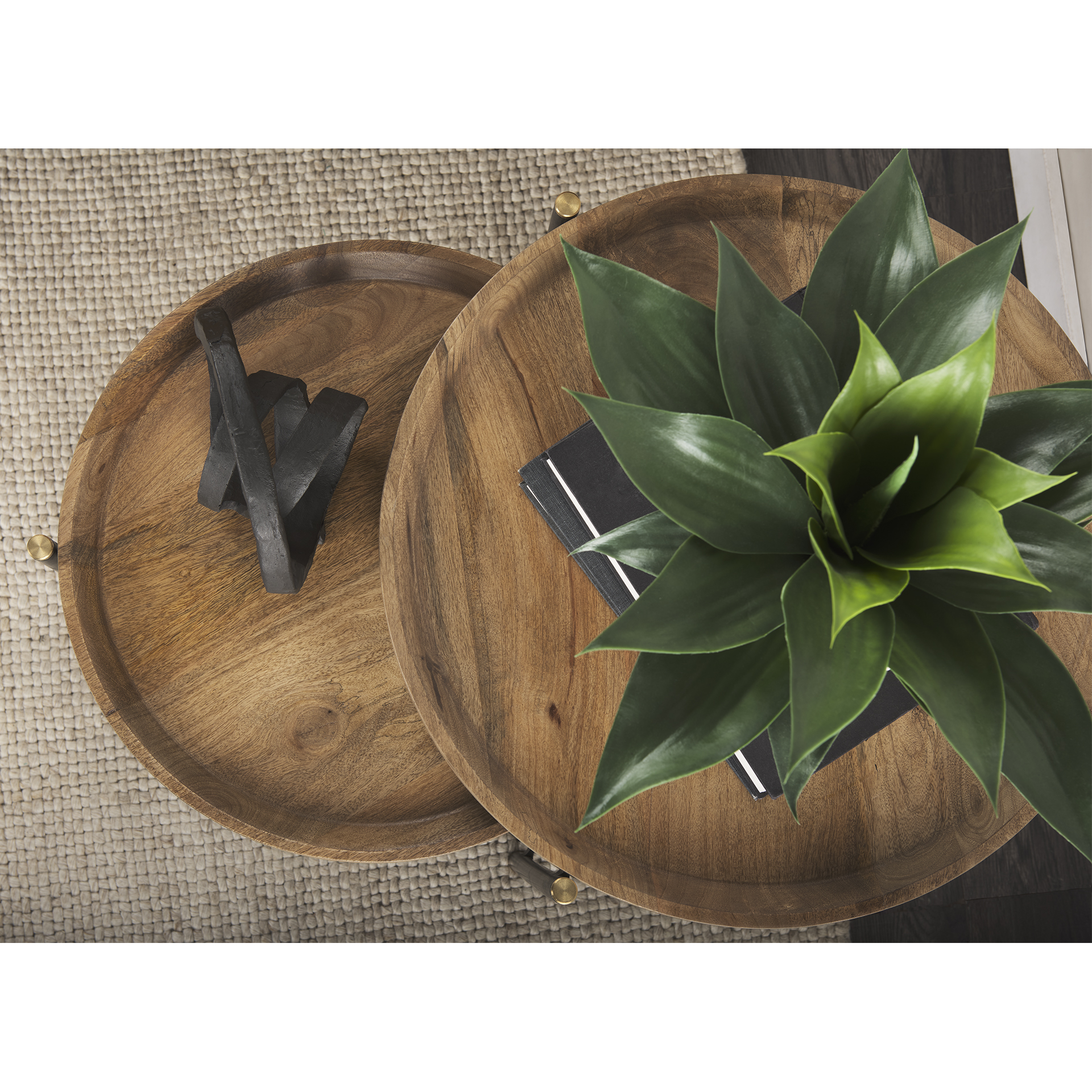 marquisa (set of 2) 22.5l x 22.5w x 20.8h light brown wood w/ black metal base nesting side tables