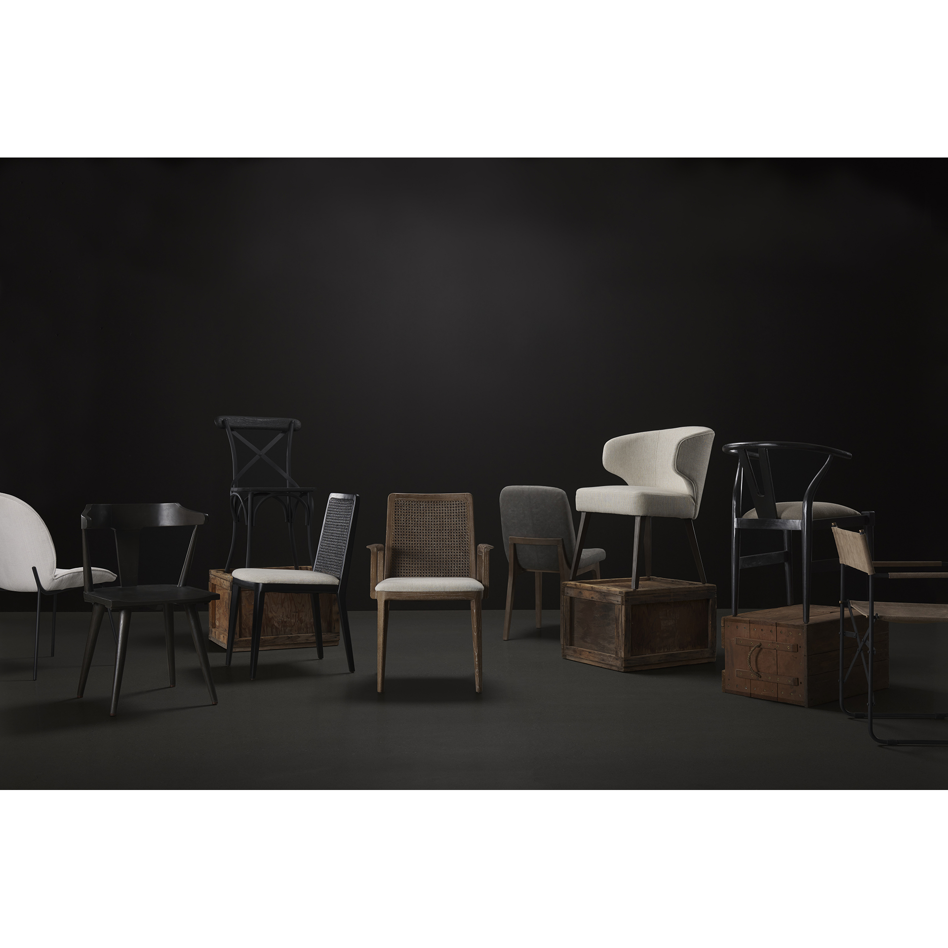 clara black wood w/ cream fabric seat and cane back armless dining chair