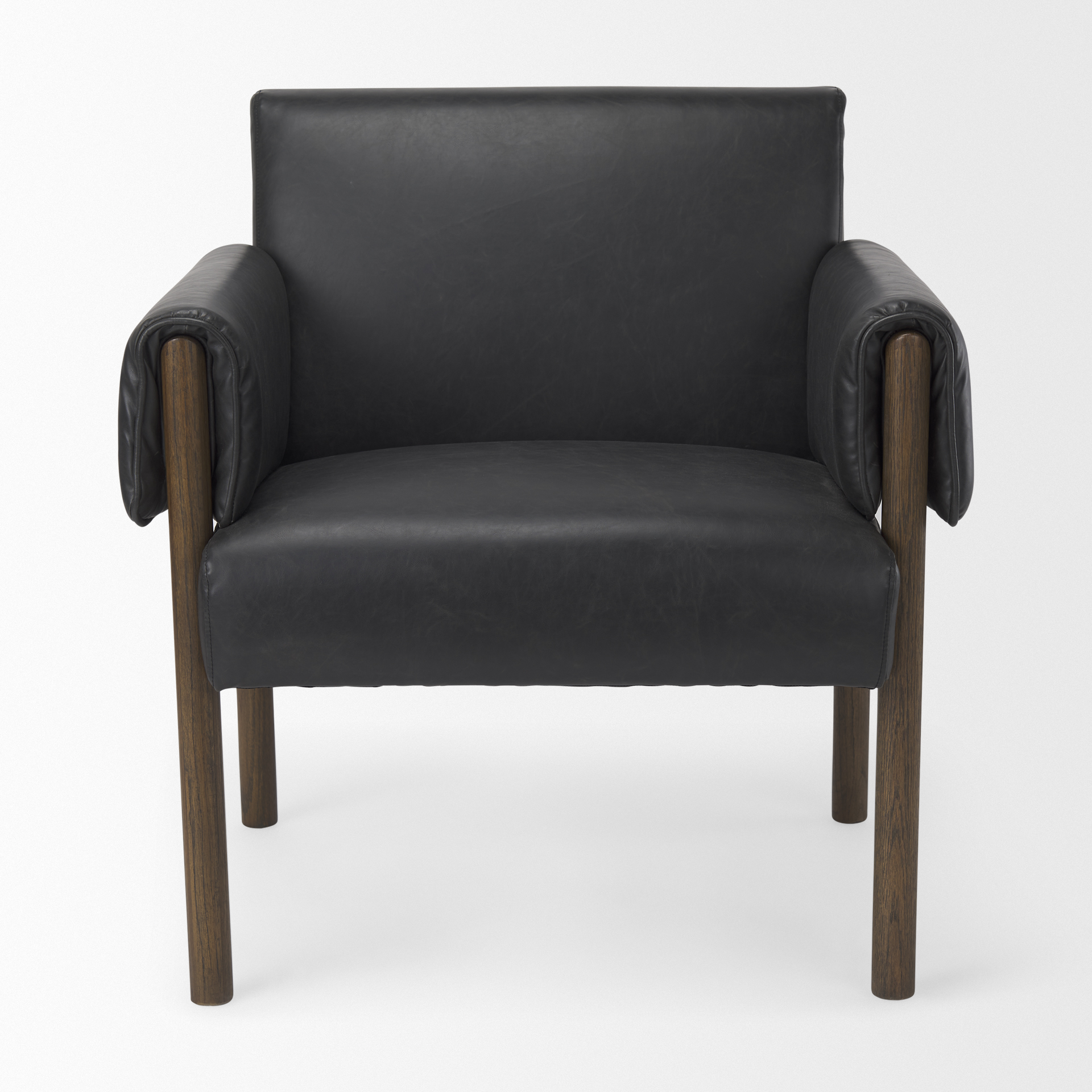 ashton black faux leather w/ dark brown wood accent chair