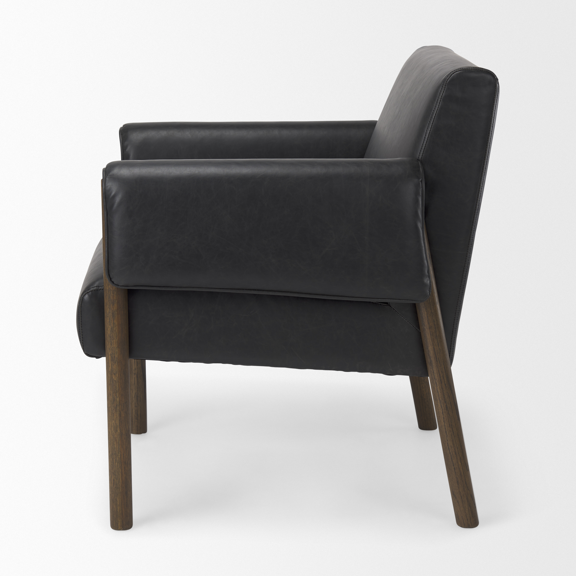 ashton black faux leather w/ dark brown wood accent chair