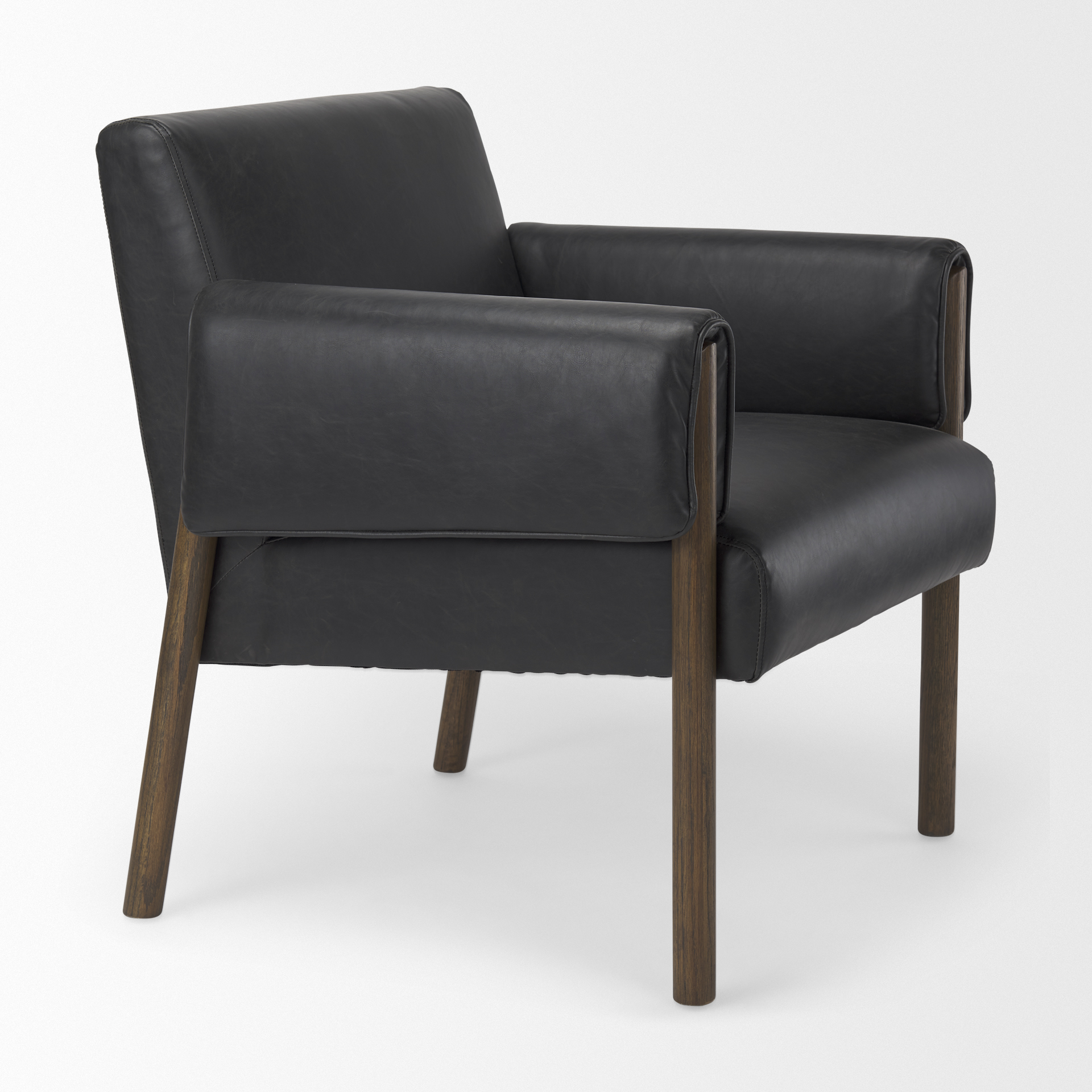 ashton black faux leather w/ dark brown wood accent chair