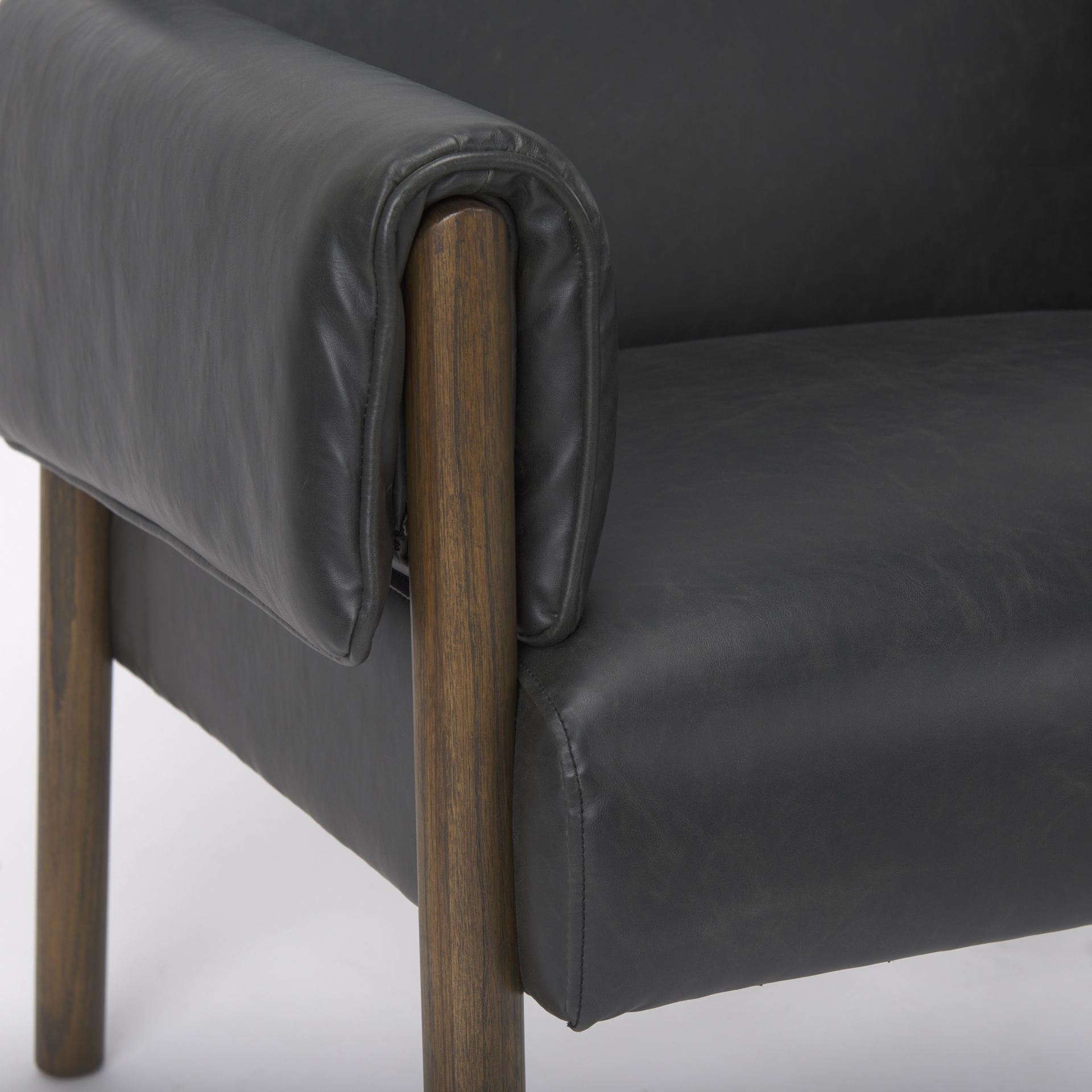 ashton black faux leather w/ dark brown wood accent chair
