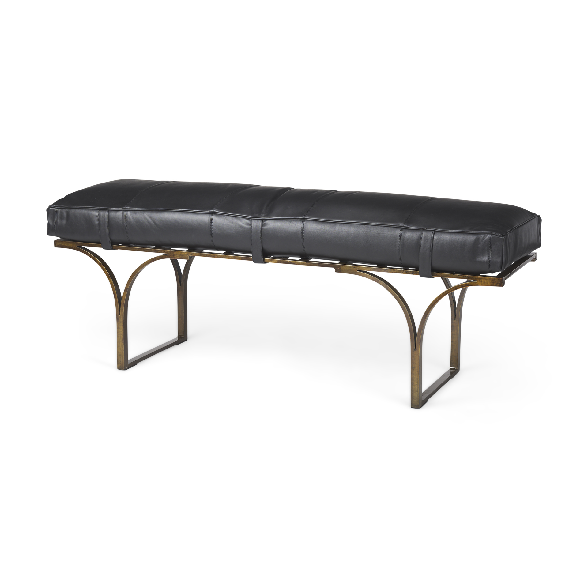 jessie 55l x 16w black leather seat w/gold metal base accent bench