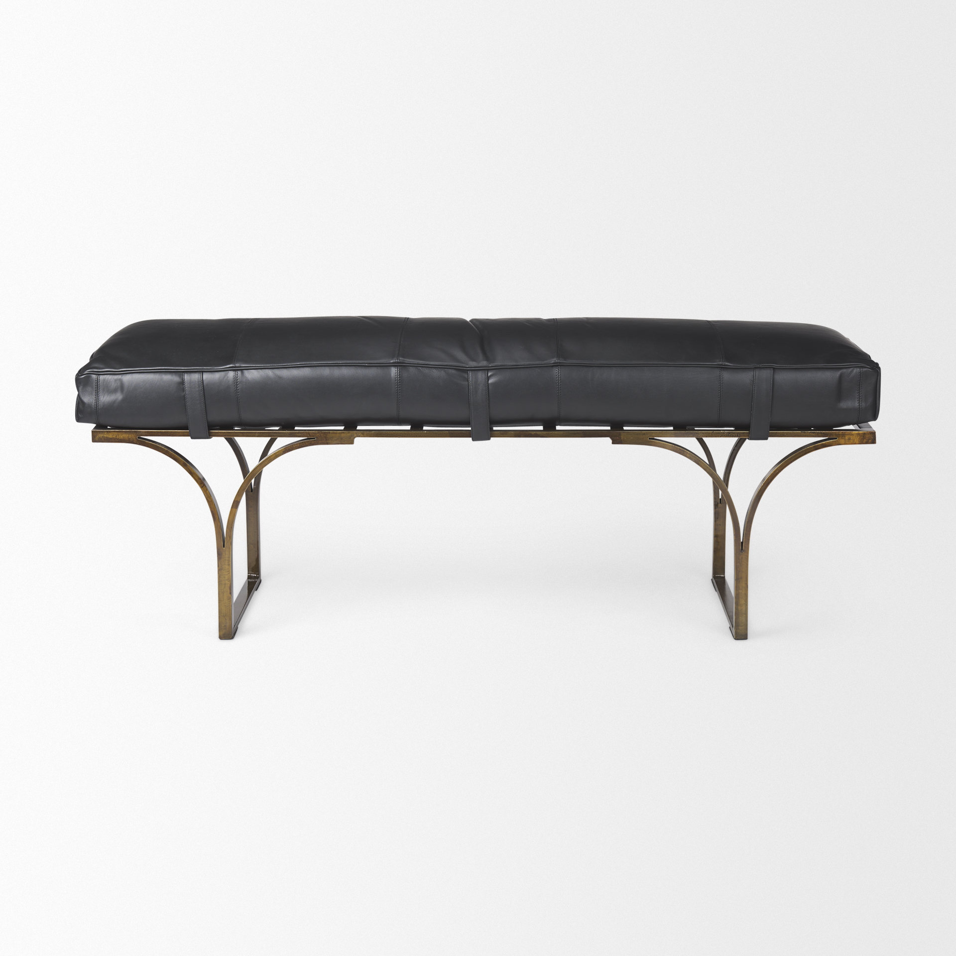 jessie 55l x 16w black leather seat w/gold metal base accent bench