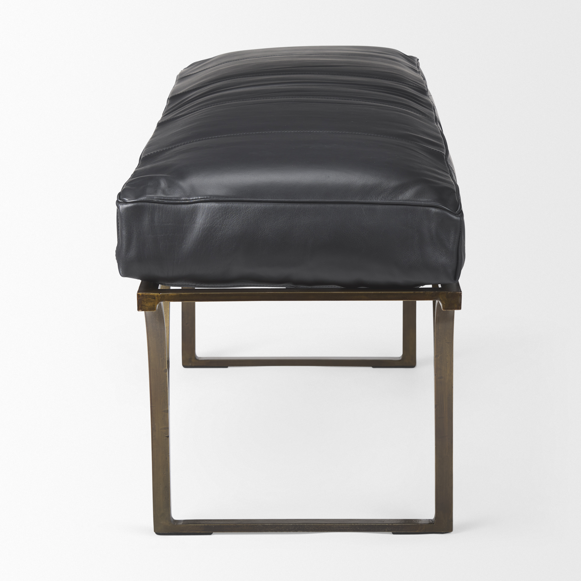 jessie 55l x 16w black leather seat w/gold metal base accent bench