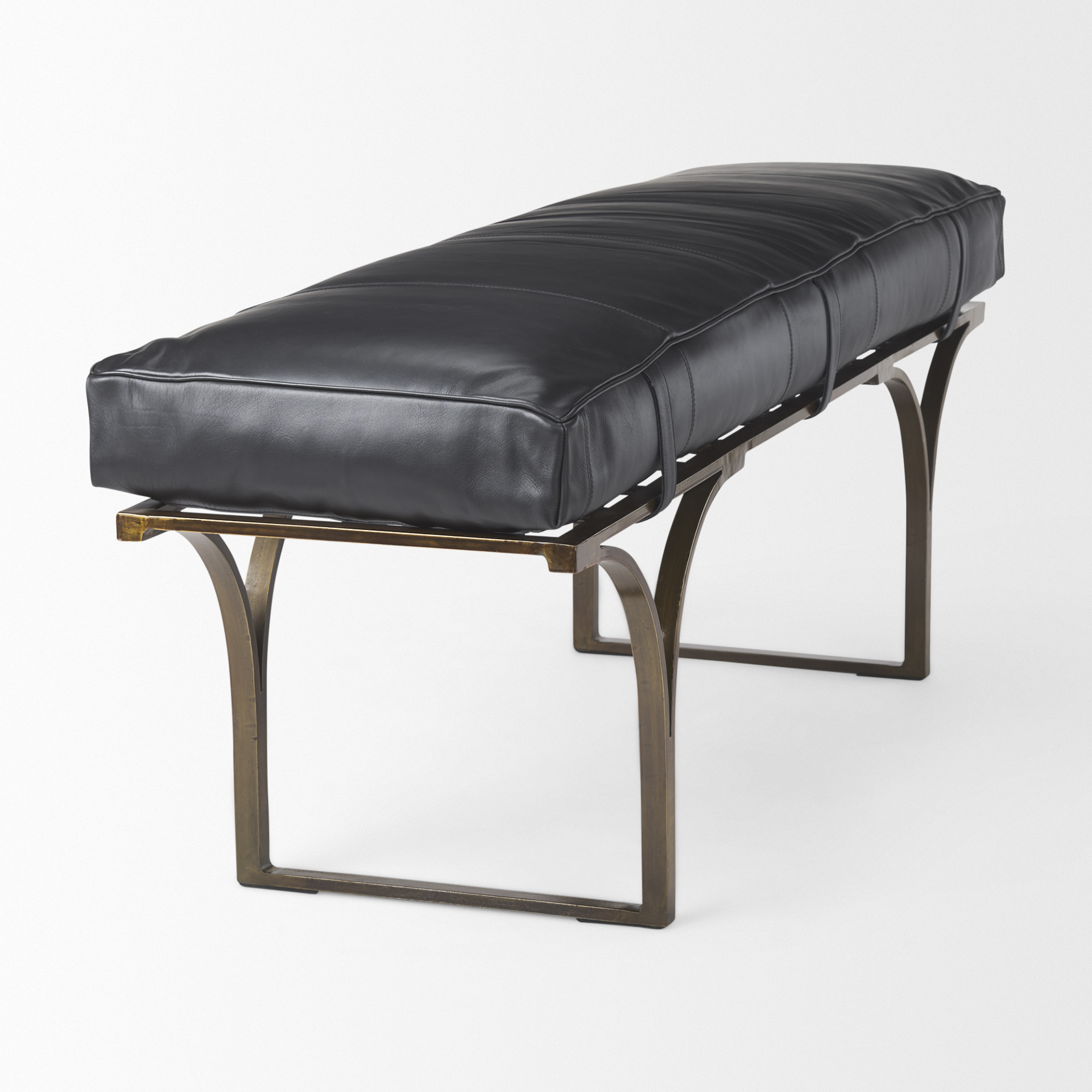 jessie 55l x 16w black leather seat w/gold metal base accent bench