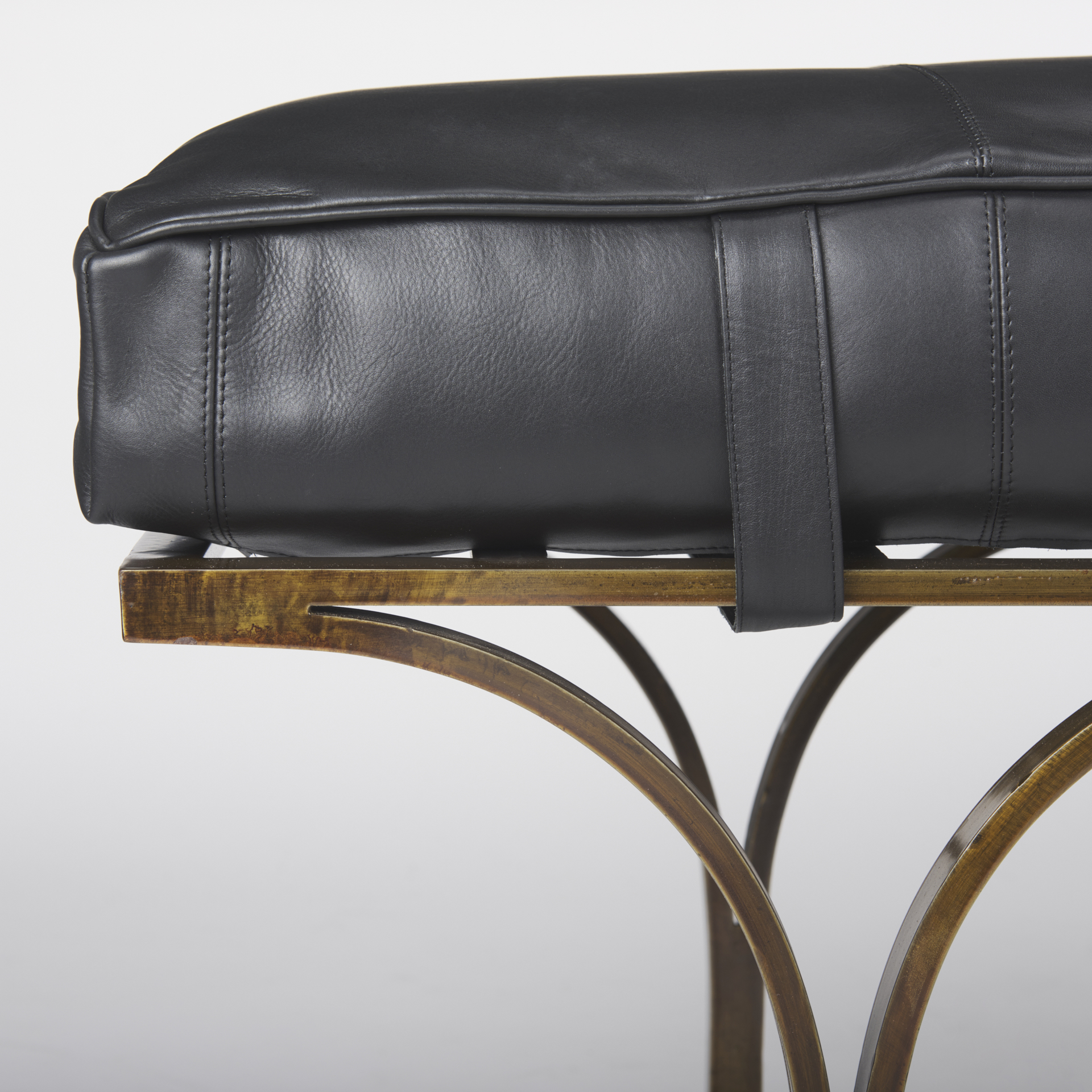 jessie 55l x 16w black leather seat w/gold metal base accent bench