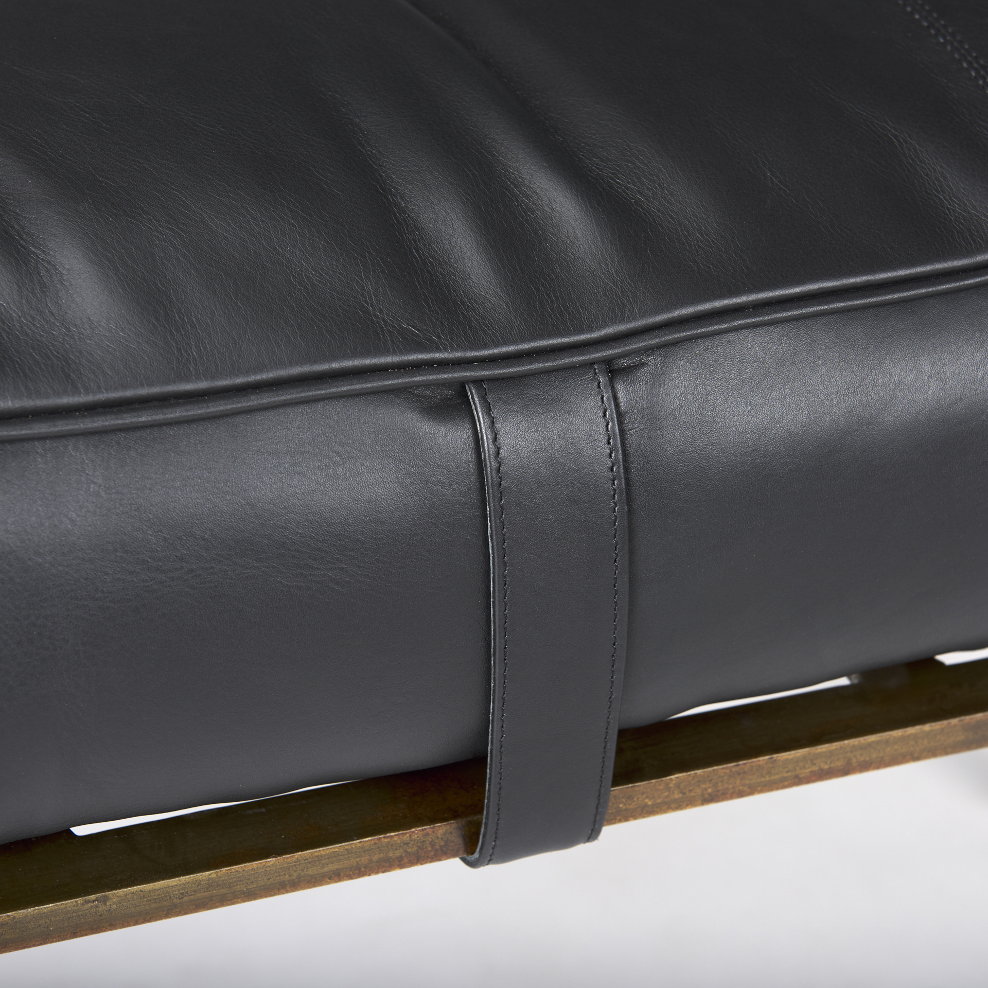 jessie 55l x 16w black leather seat w/gold metal base accent bench