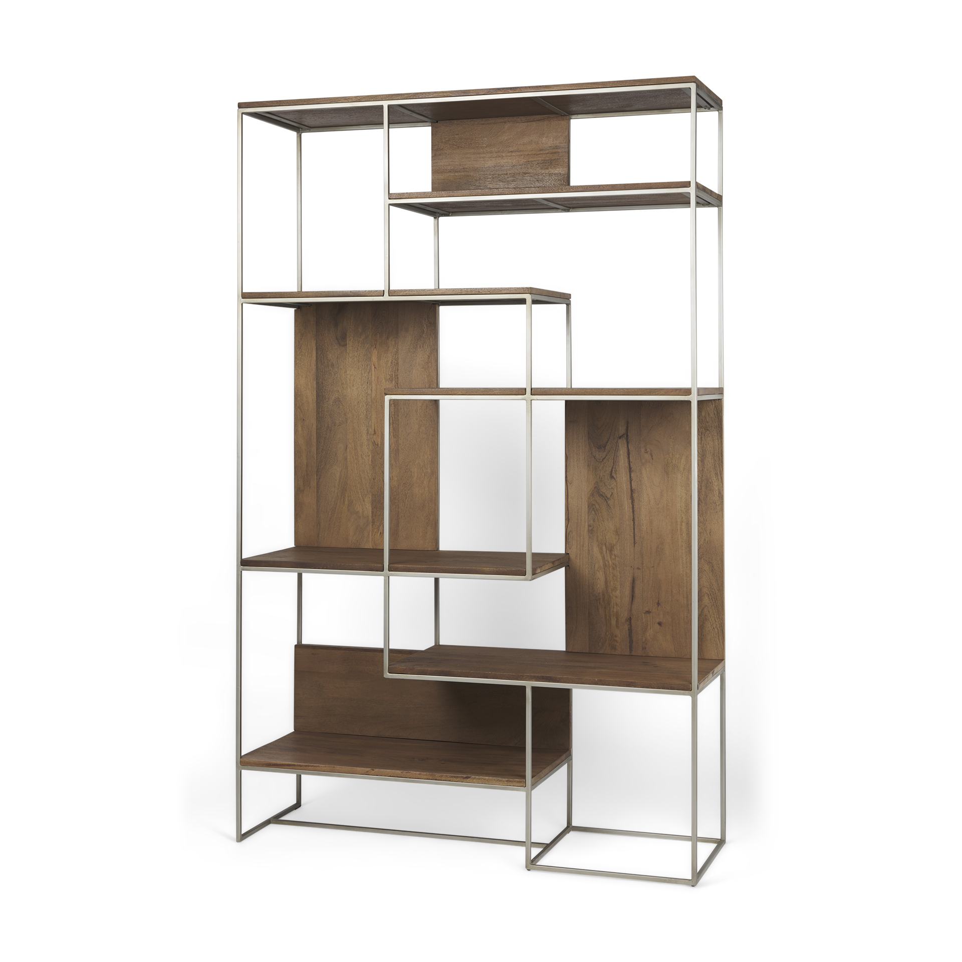 morris iii 47.25 x 15 x 75.5 brown wood and silver metal frame 6 shelf shelving unit