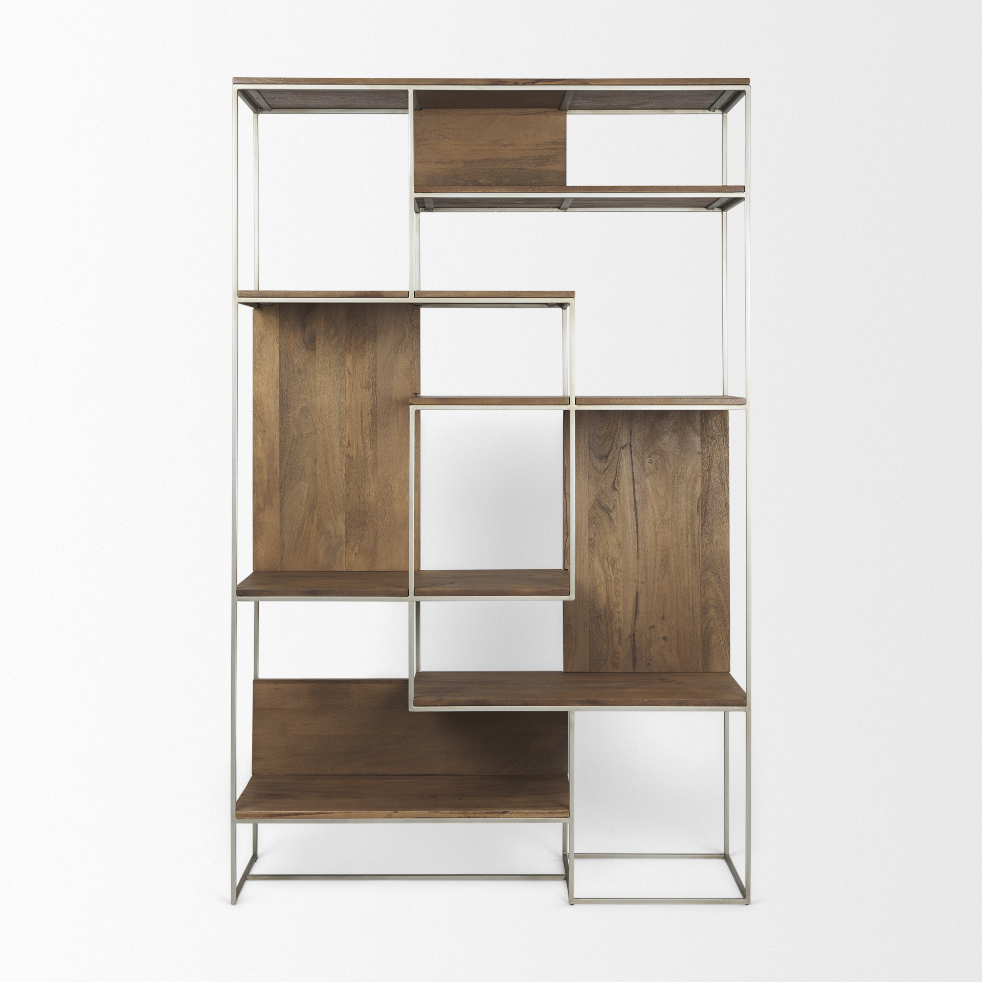 morris iii 47.25 x 15 x 75.5 brown wood and silver metal frame 6 shelf shelving unit