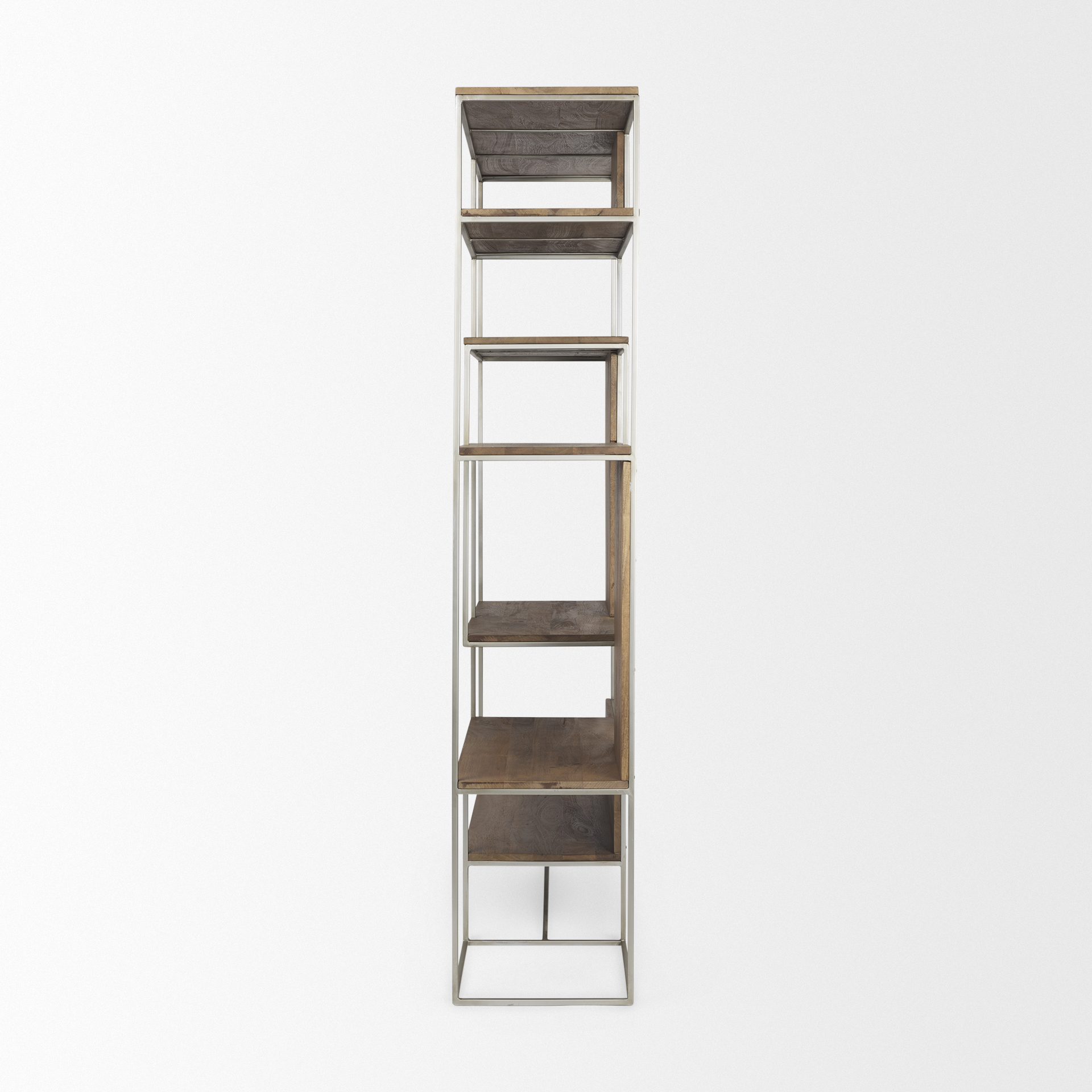 morris iii 47.25 x 15 x 75.5 brown wood and silver metal frame 6 shelf shelving unit