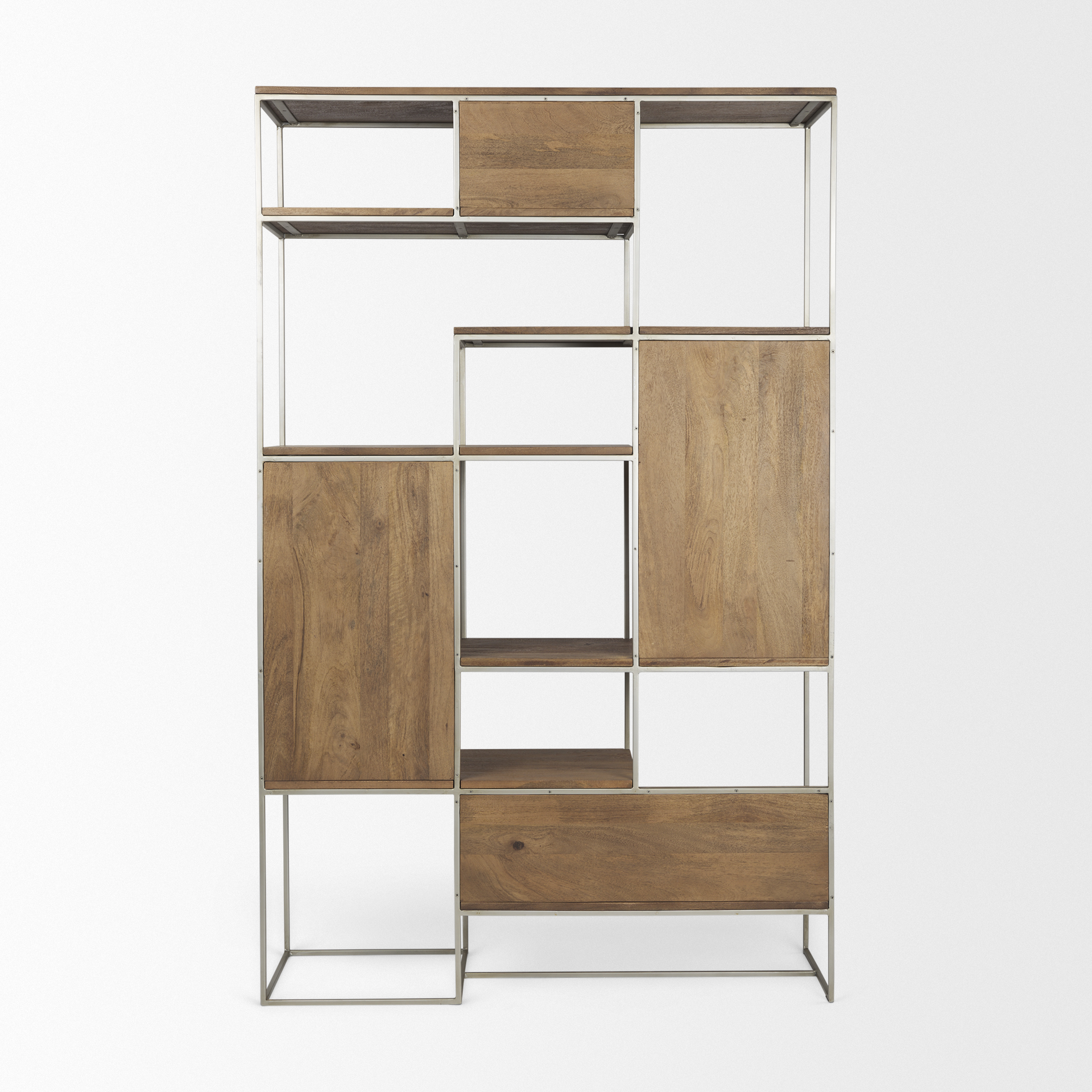 morris iii 47.25 x 15 x 75.5 brown wood and silver metal frame 6 shelf shelving unit