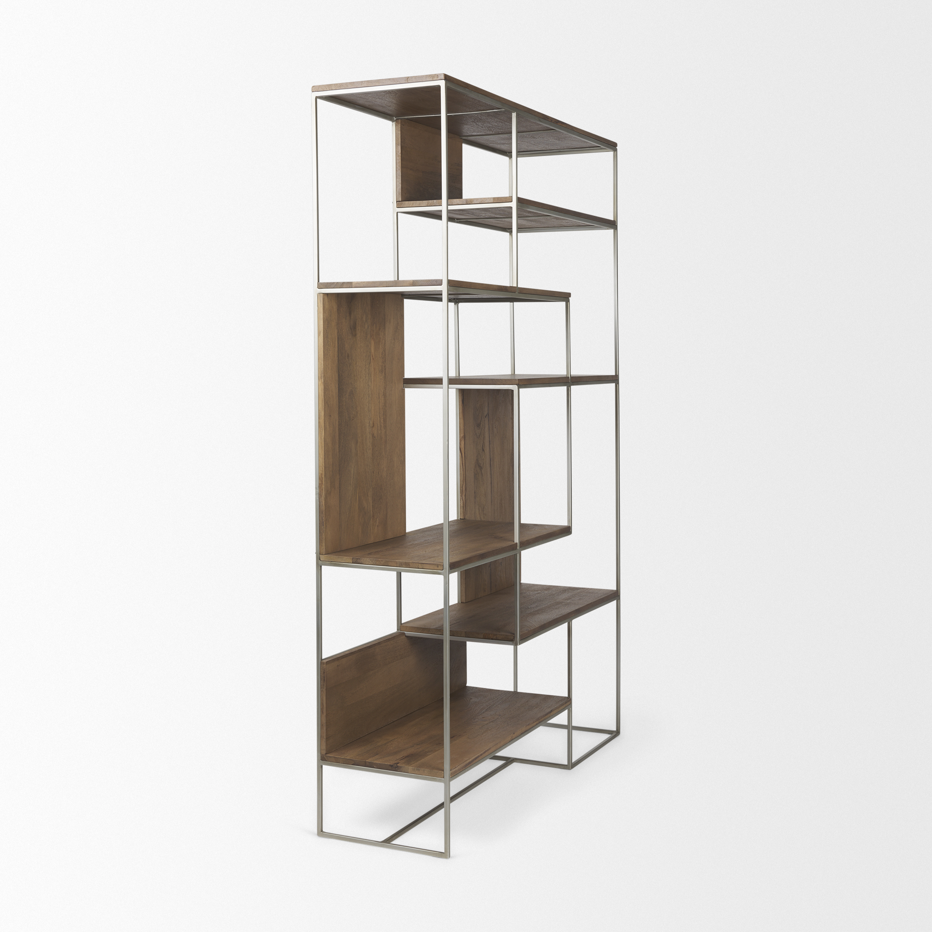 morris iii 47.25 x 15 x 75.5 brown wood and silver metal frame 6 shelf shelving unit