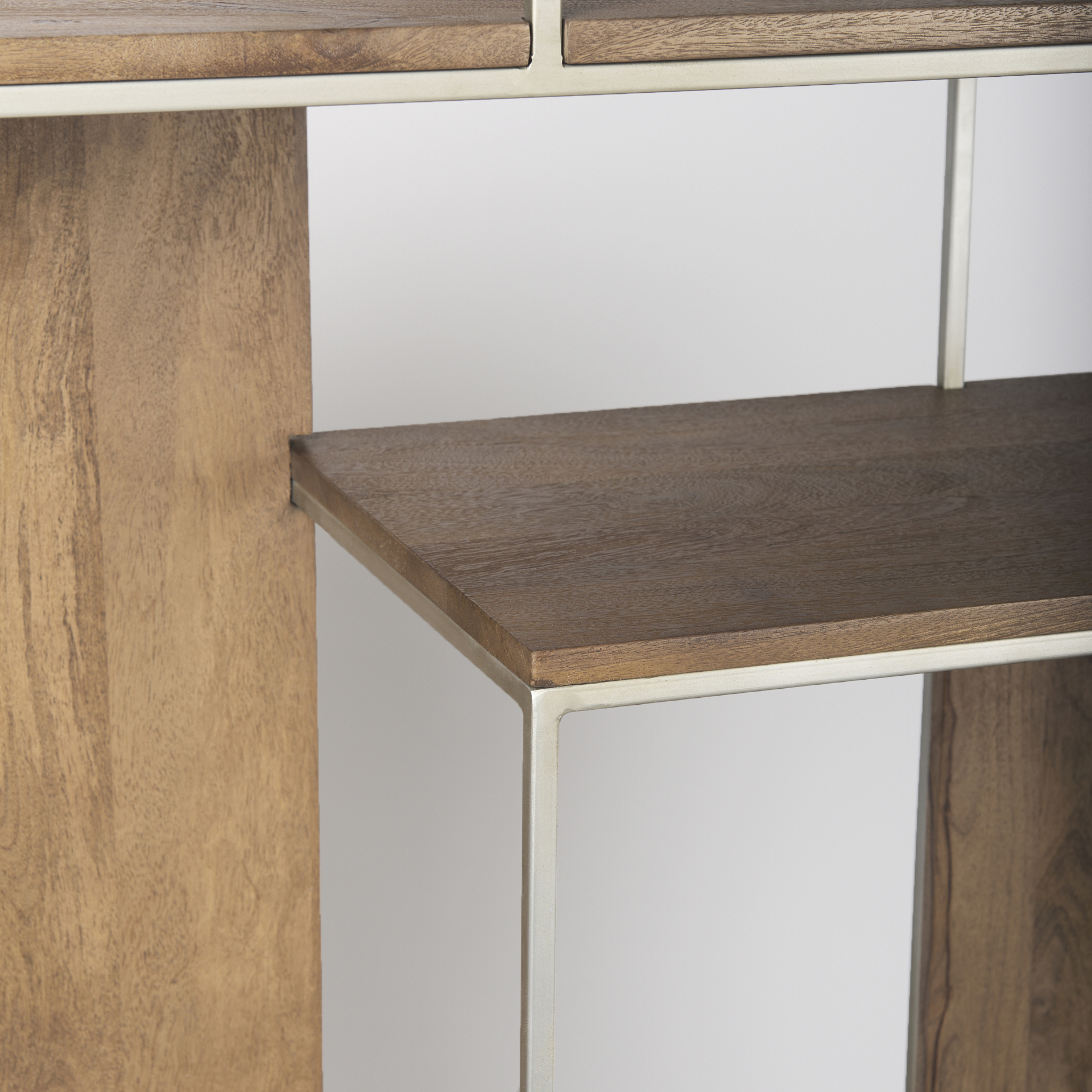 morris iii 47.25 x 15 x 75.5 brown wood and silver metal frame 6 shelf shelving unit