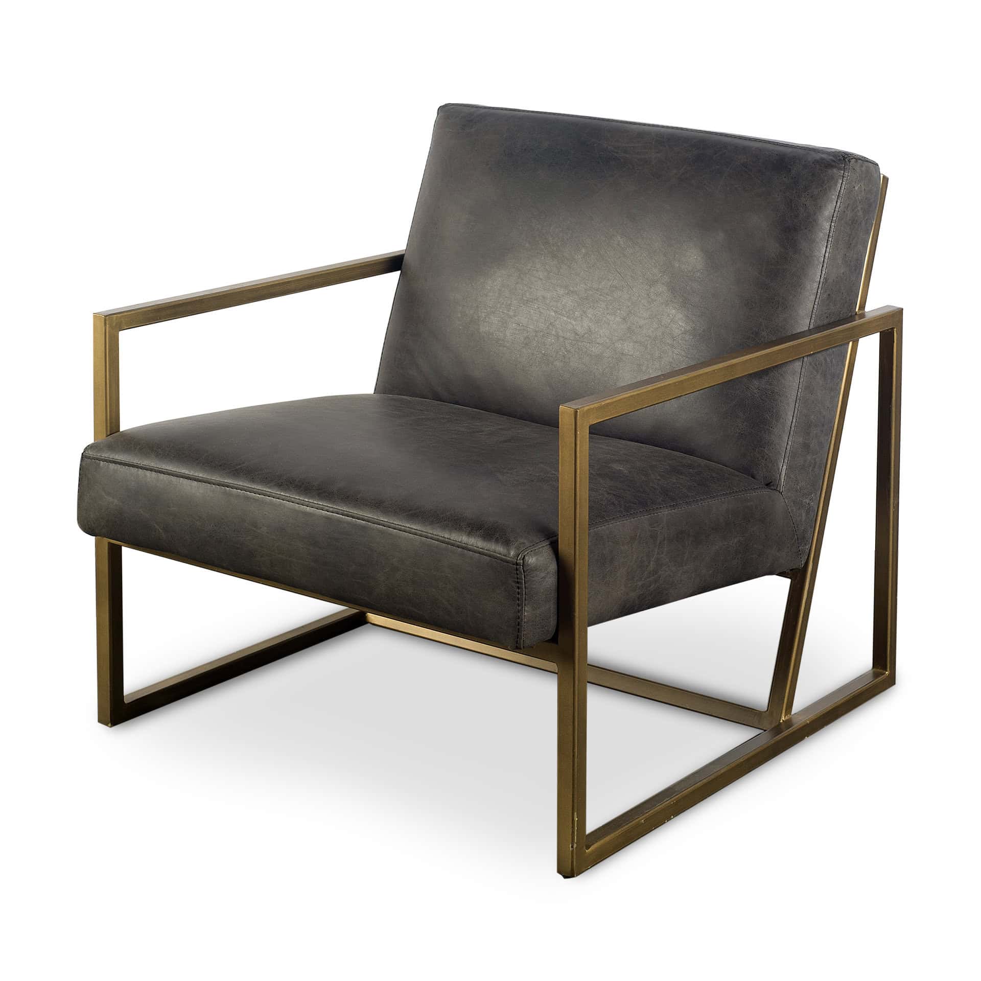 armelle i black leather seat w/gold metal frame accent chair