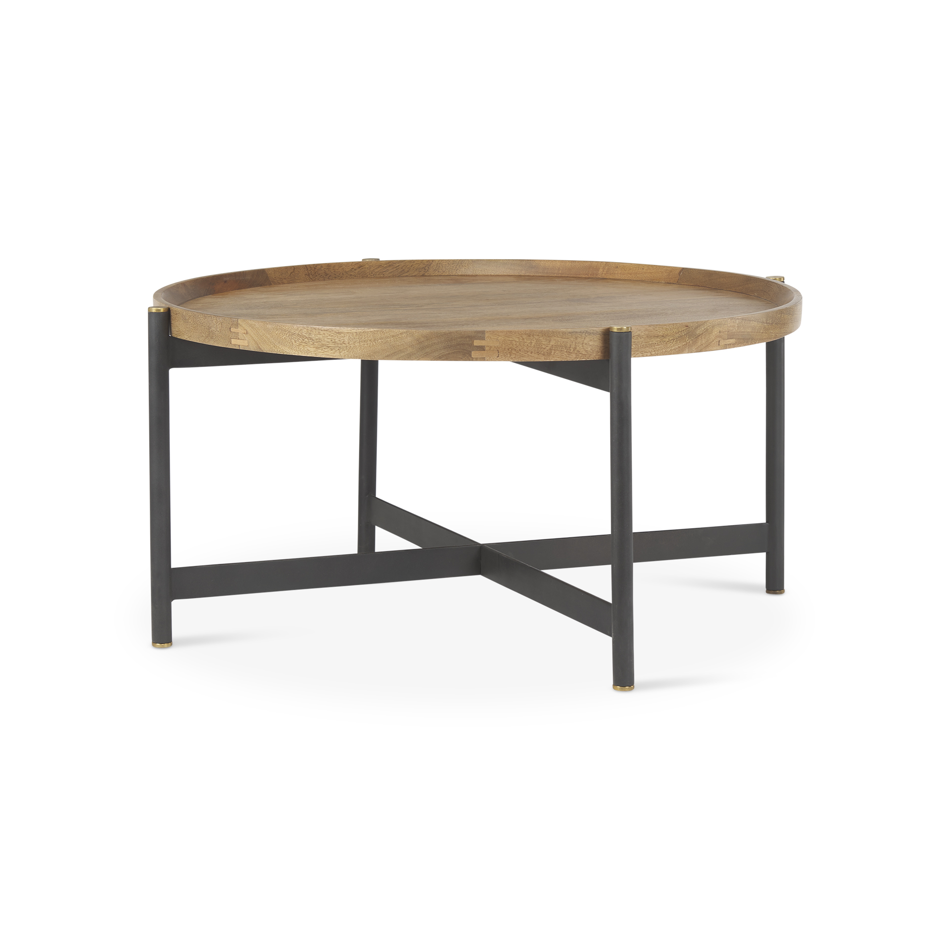 marquisa 34.25l x 34.25w x 16.5h small brown wood w/ black metal coffee table