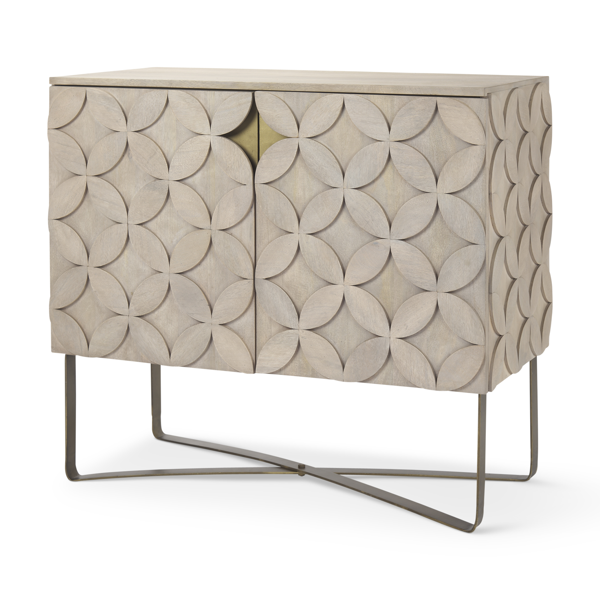 excelsior 36.0l x 18.0w x 32.5h light brown wood gold iron base accent cabinet