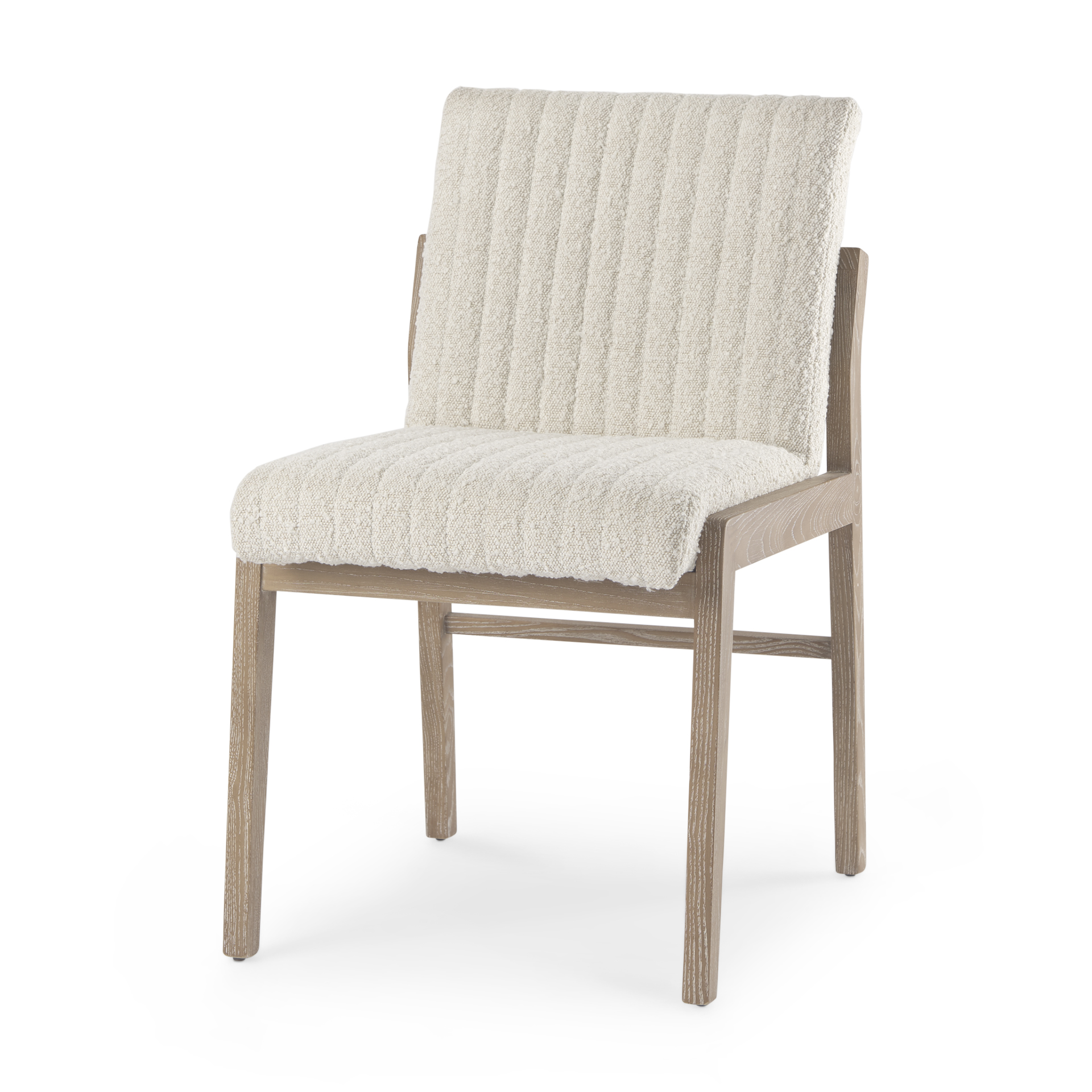 tahoe cream boucle upholstered and light brown wood armless dining chair
