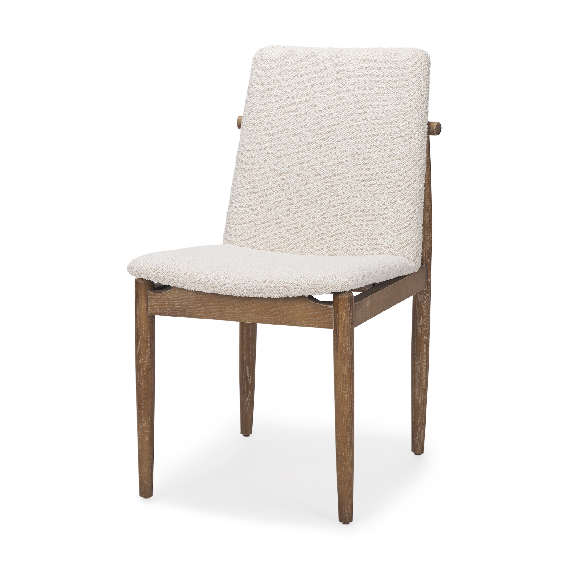 cavett cream boucle upholstered seat w/light brown wood frame dining chair