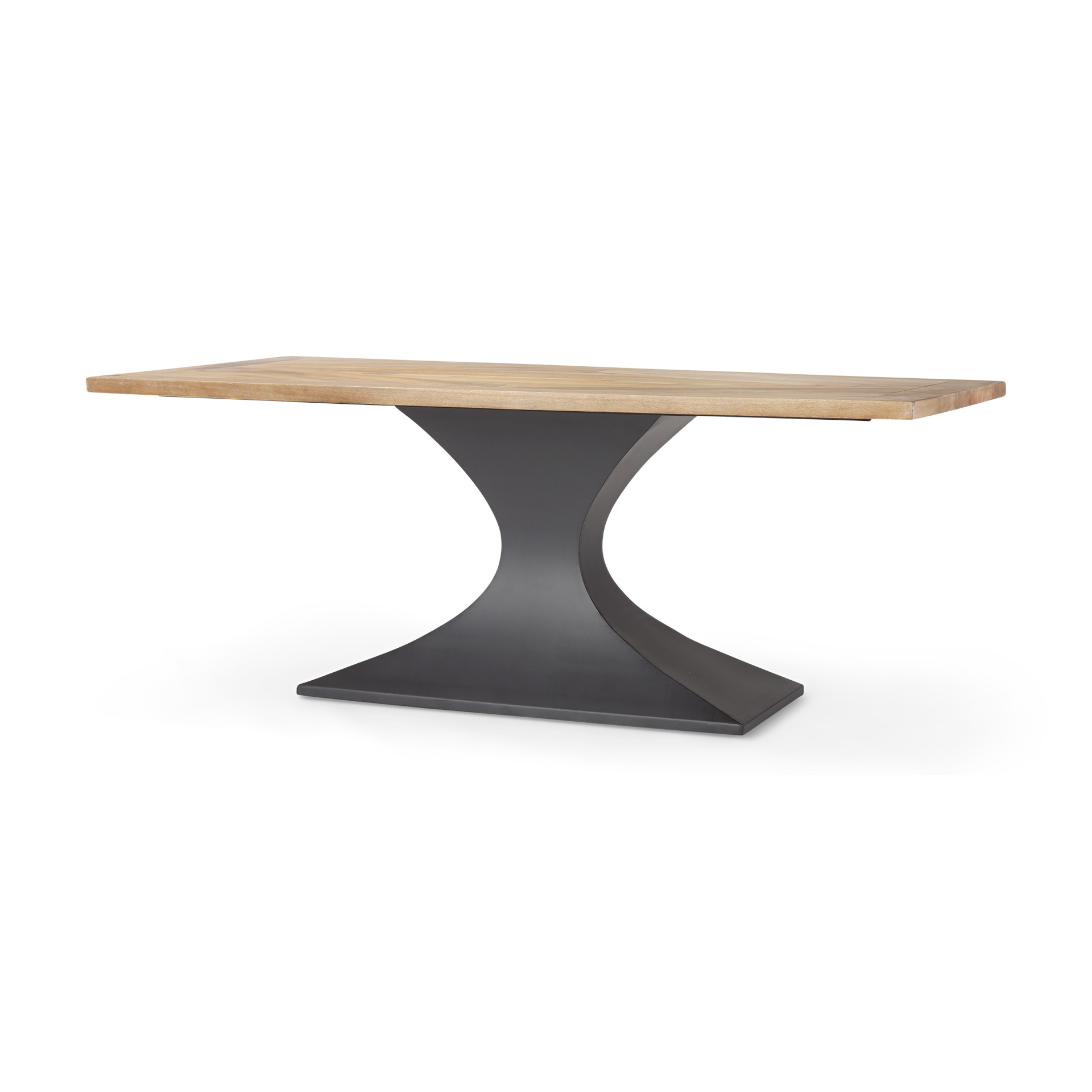 maxton light brown wood w/ dark gunmetal iron metal dining table