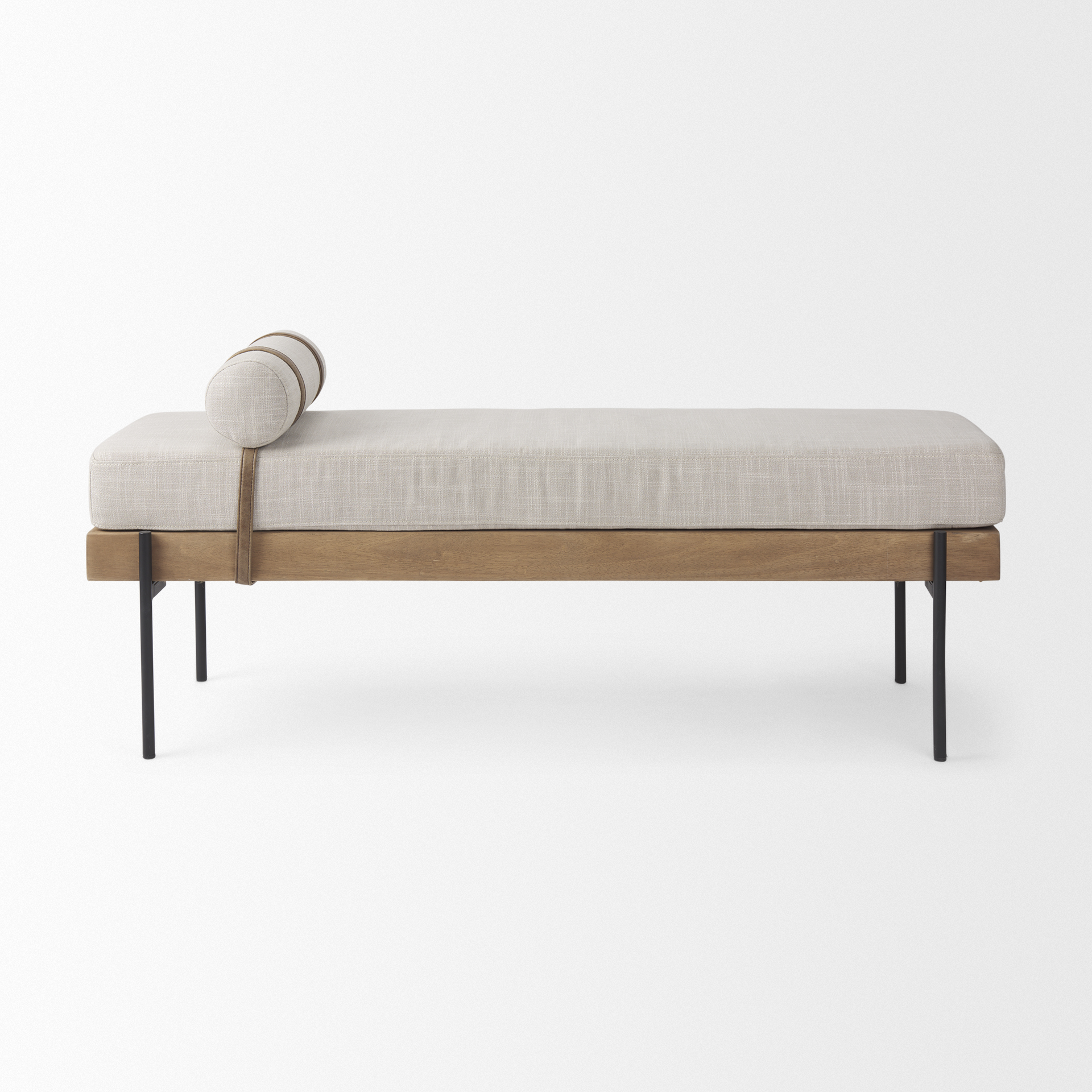 colburne cream fabric w/brown wood bench