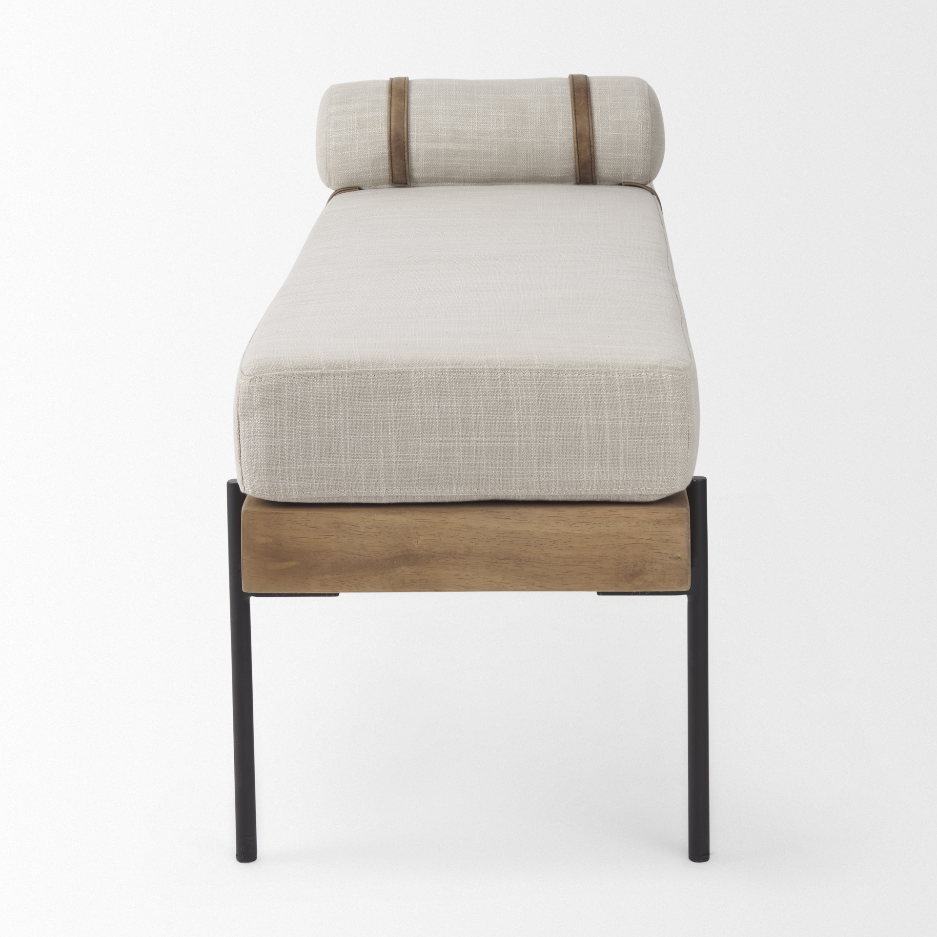 colburne cream fabric w/brown wood bench