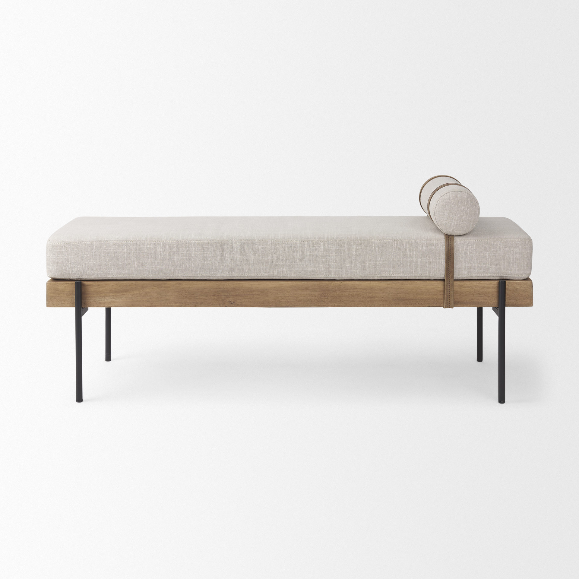 colburne cream fabric w/brown wood bench