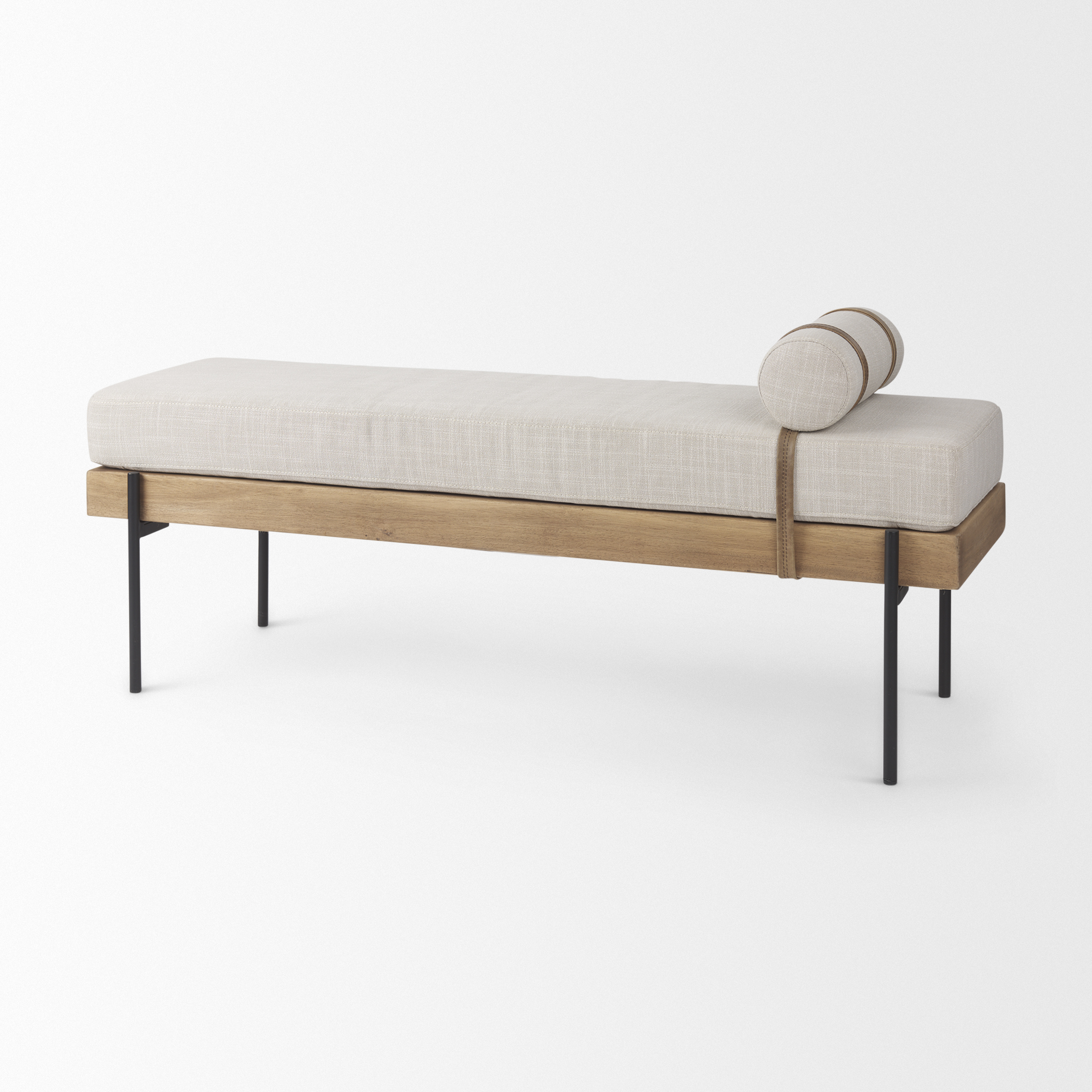 colburne cream fabric w/brown wood bench