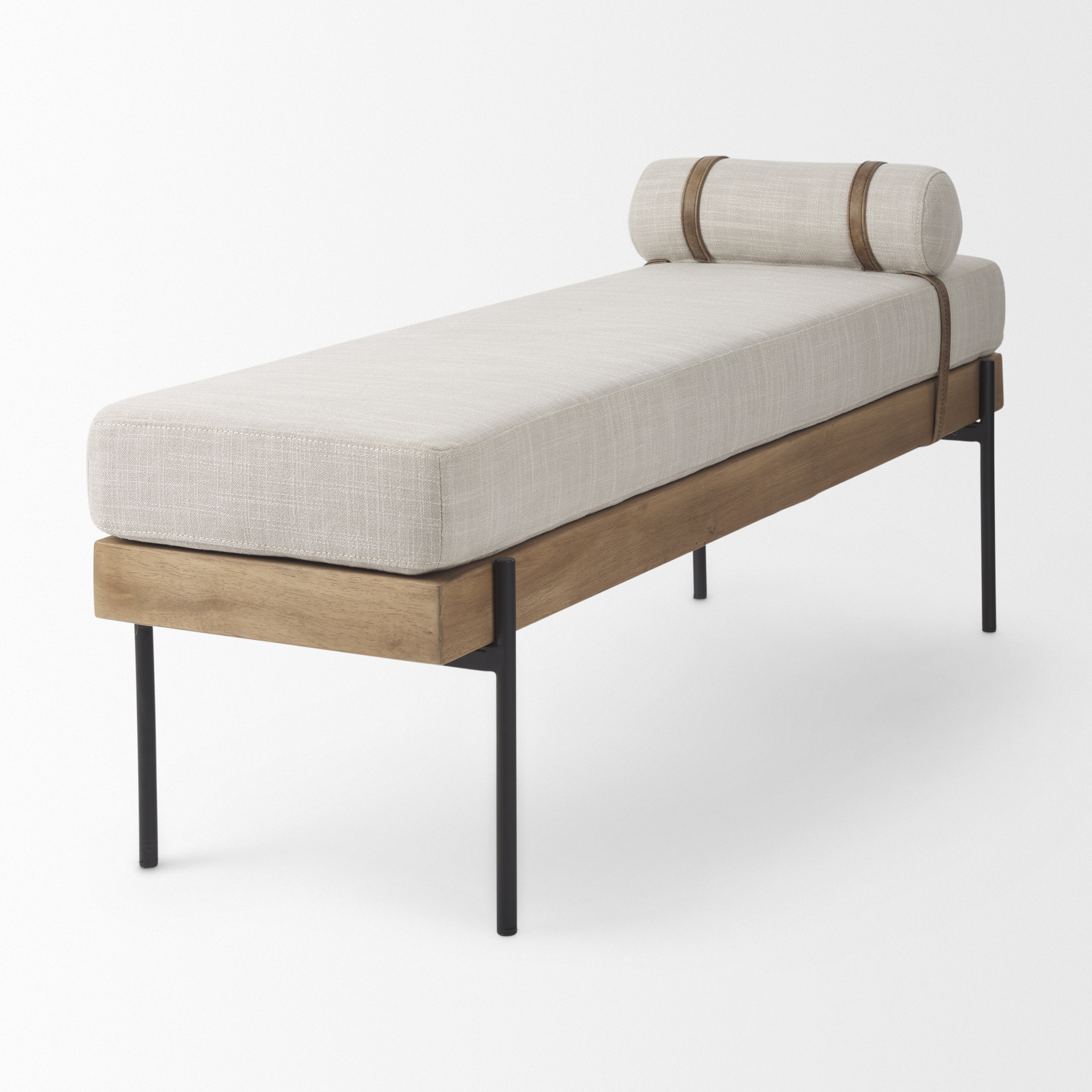 colburne cream fabric w/brown wood bench