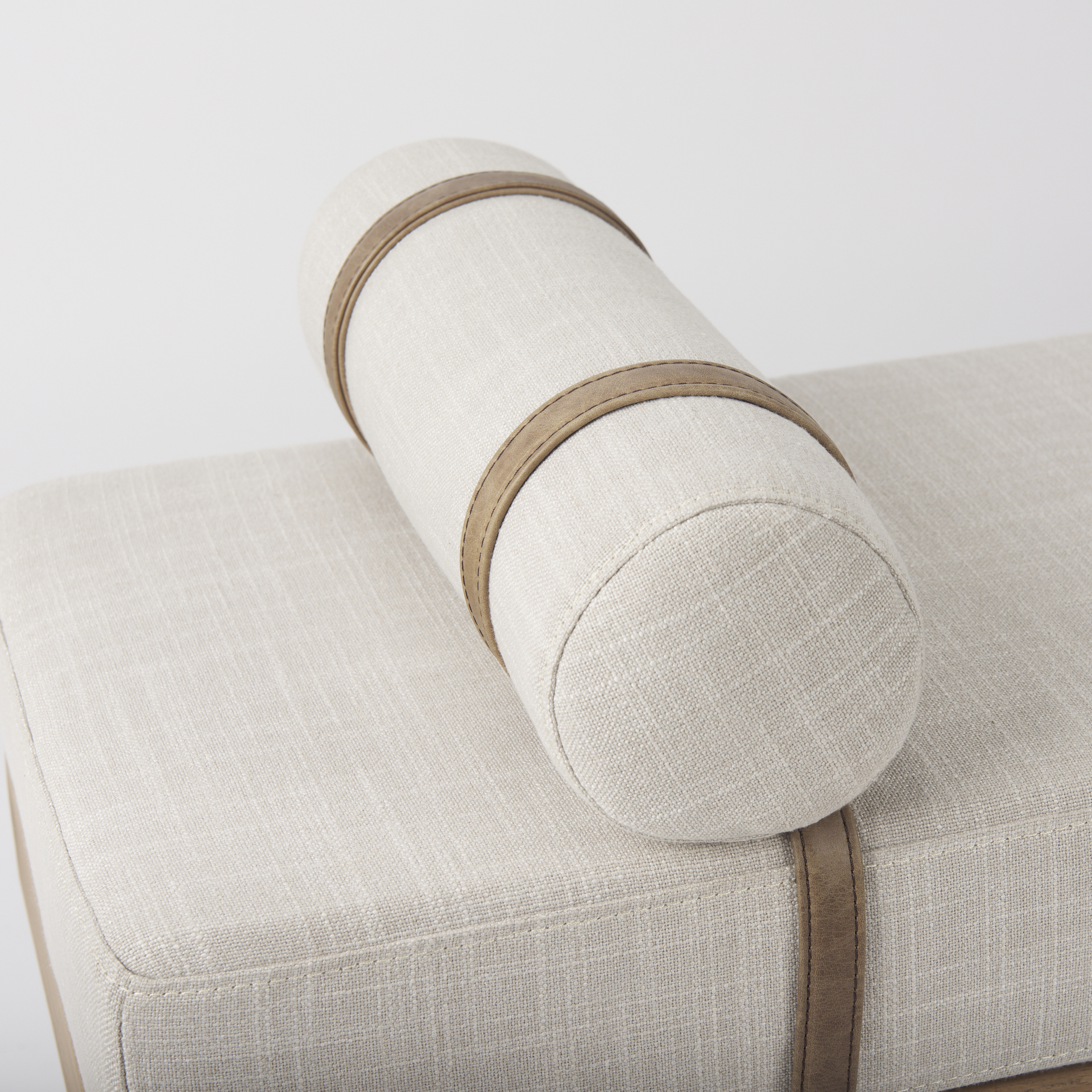 colburne cream fabric w/brown wood bench
