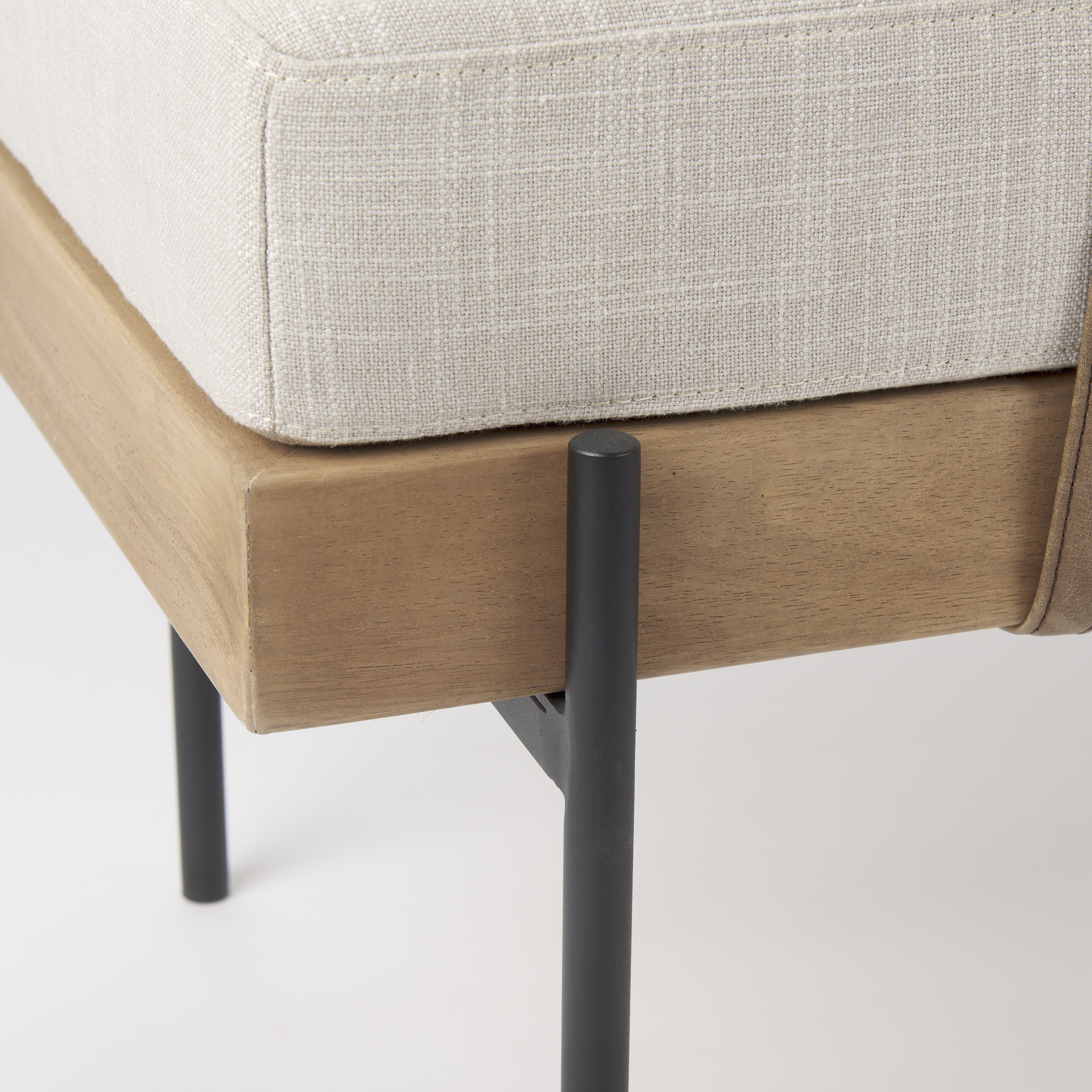 colburne cream fabric w/brown wood bench