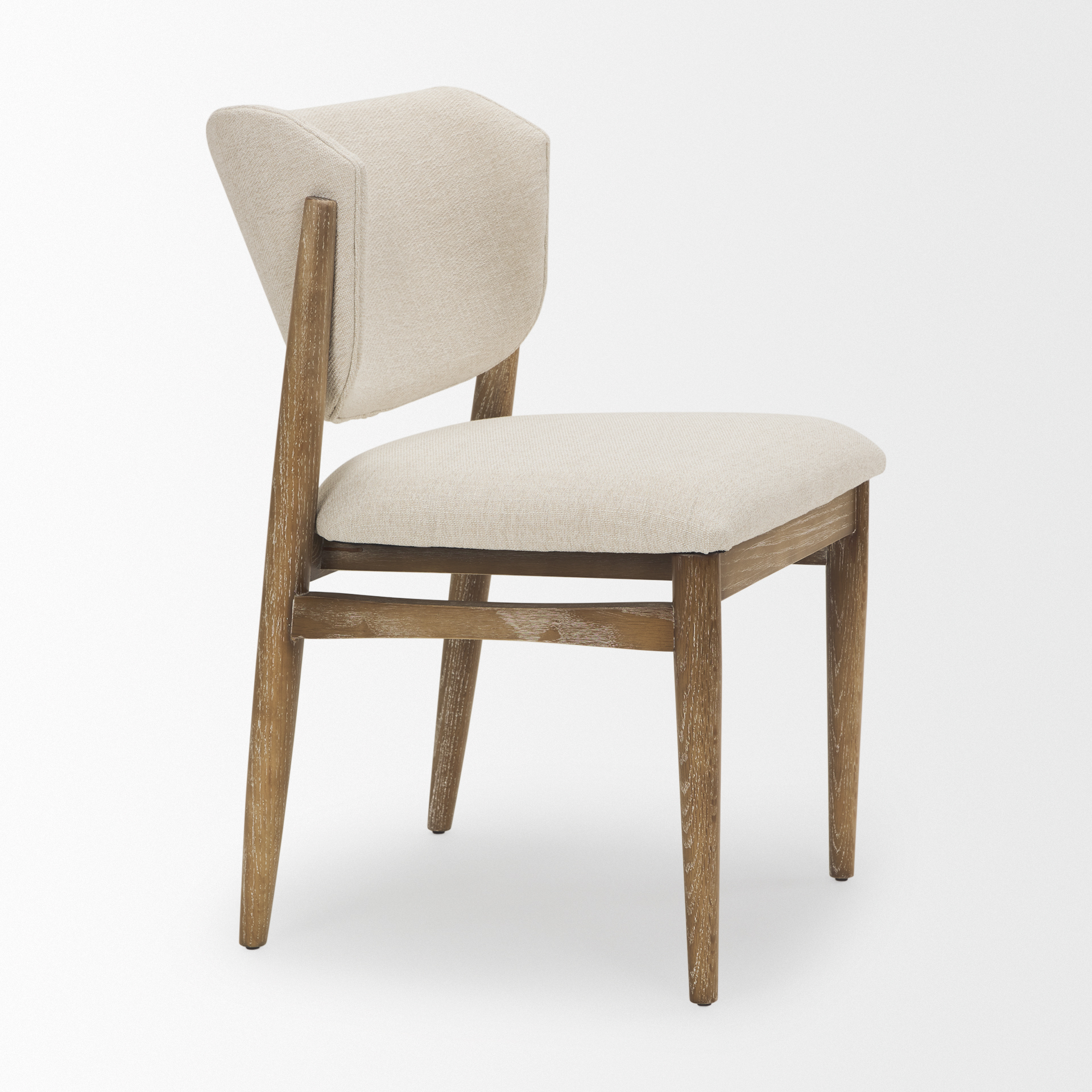 cline cream fabric upholstered and light brown wood dining chair