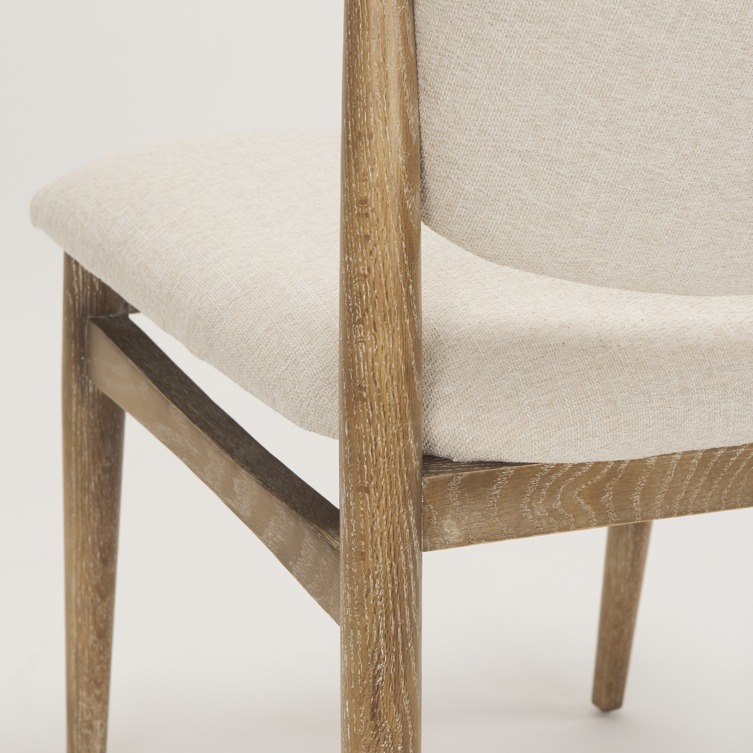 cline cream fabric upholstered and light brown wood dining chair