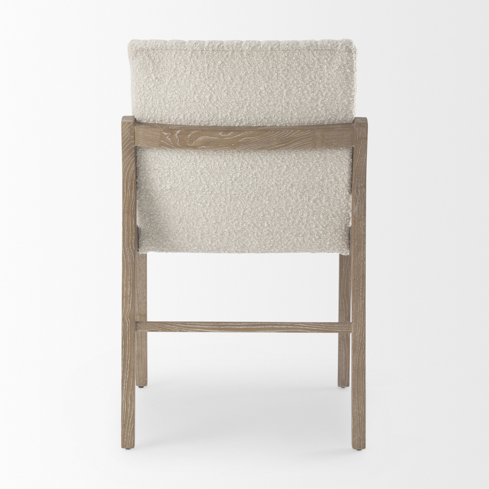 tahoe cream boucle upholstered and light brown wood armless dining chair