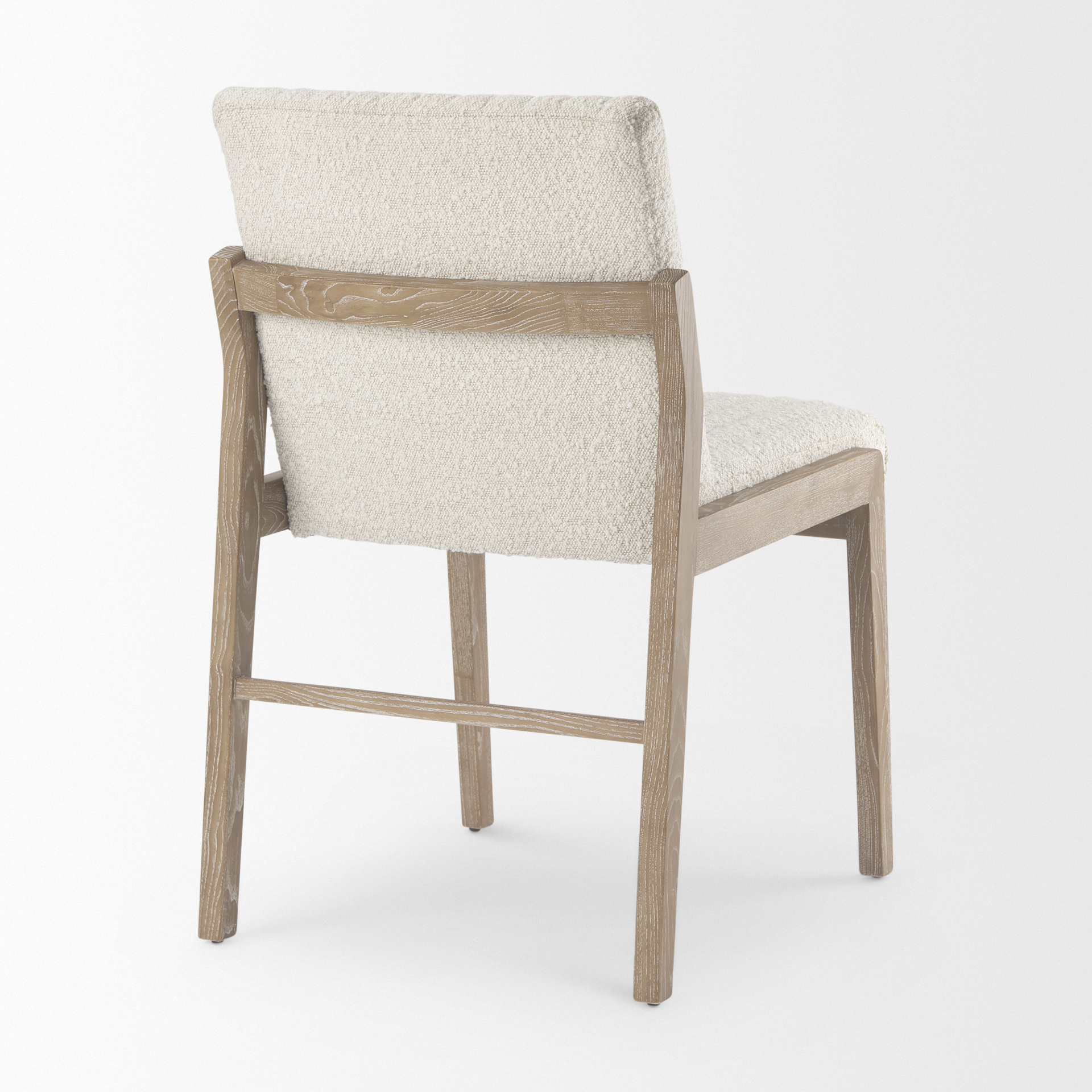 tahoe cream boucle upholstered and light brown wood armless dining chair
