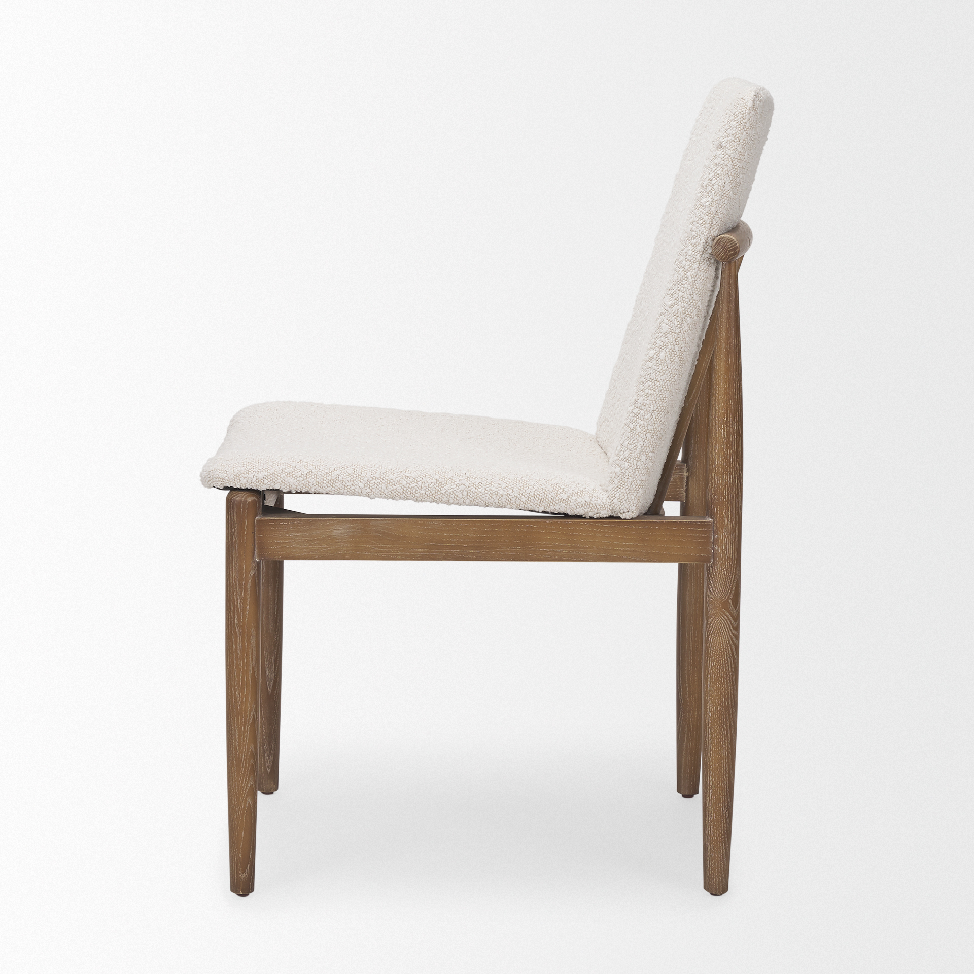 cavett cream boucle upholstered seat w/light brown wood frame dining chair