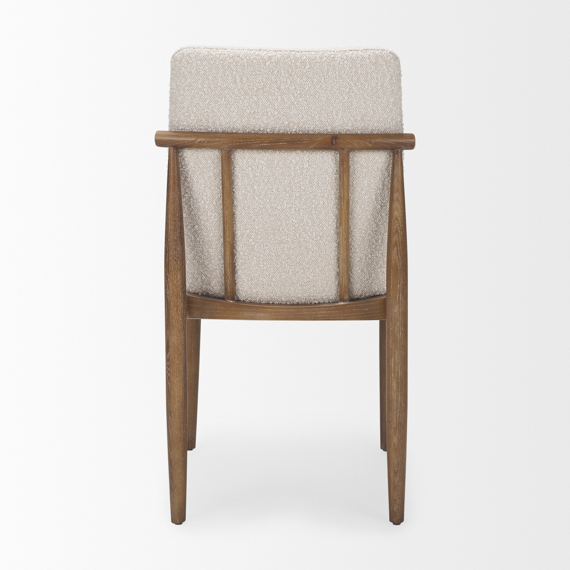 cavett cream boucle upholstered seat w/light brown wood frame dining chair