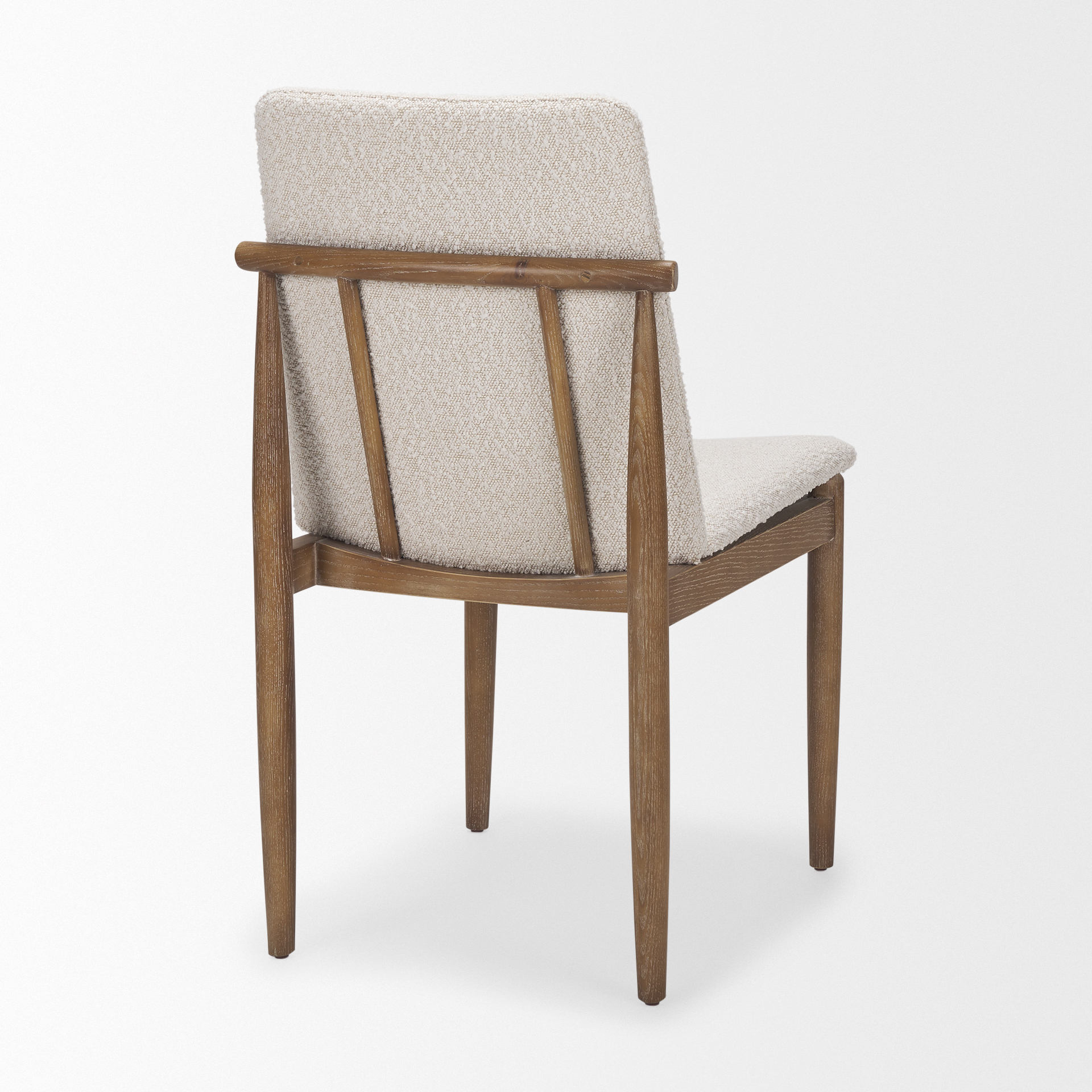 cavett cream boucle upholstered seat w/light brown wood frame dining chair