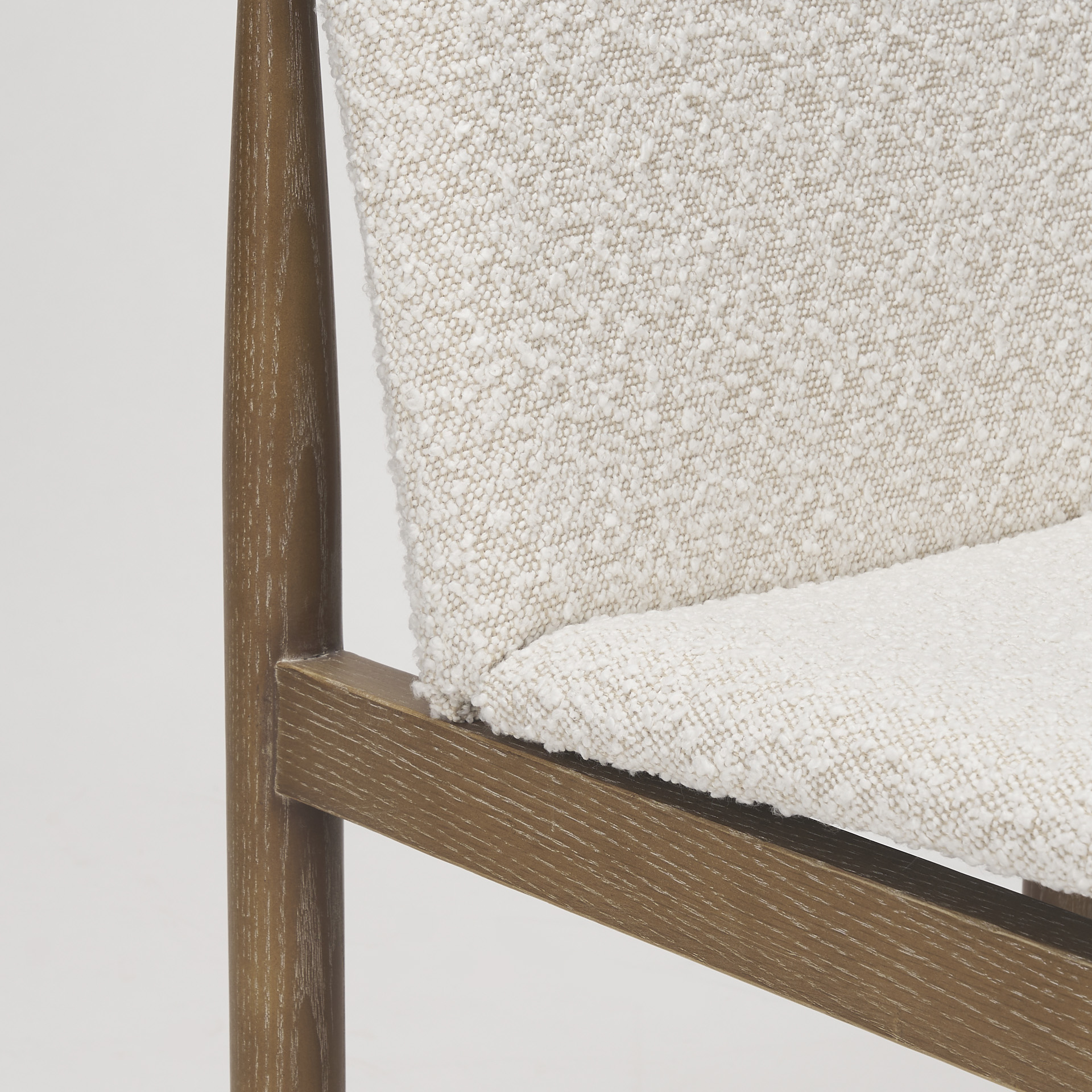 cavett cream boucle upholstered seat w/light brown wood frame dining chair