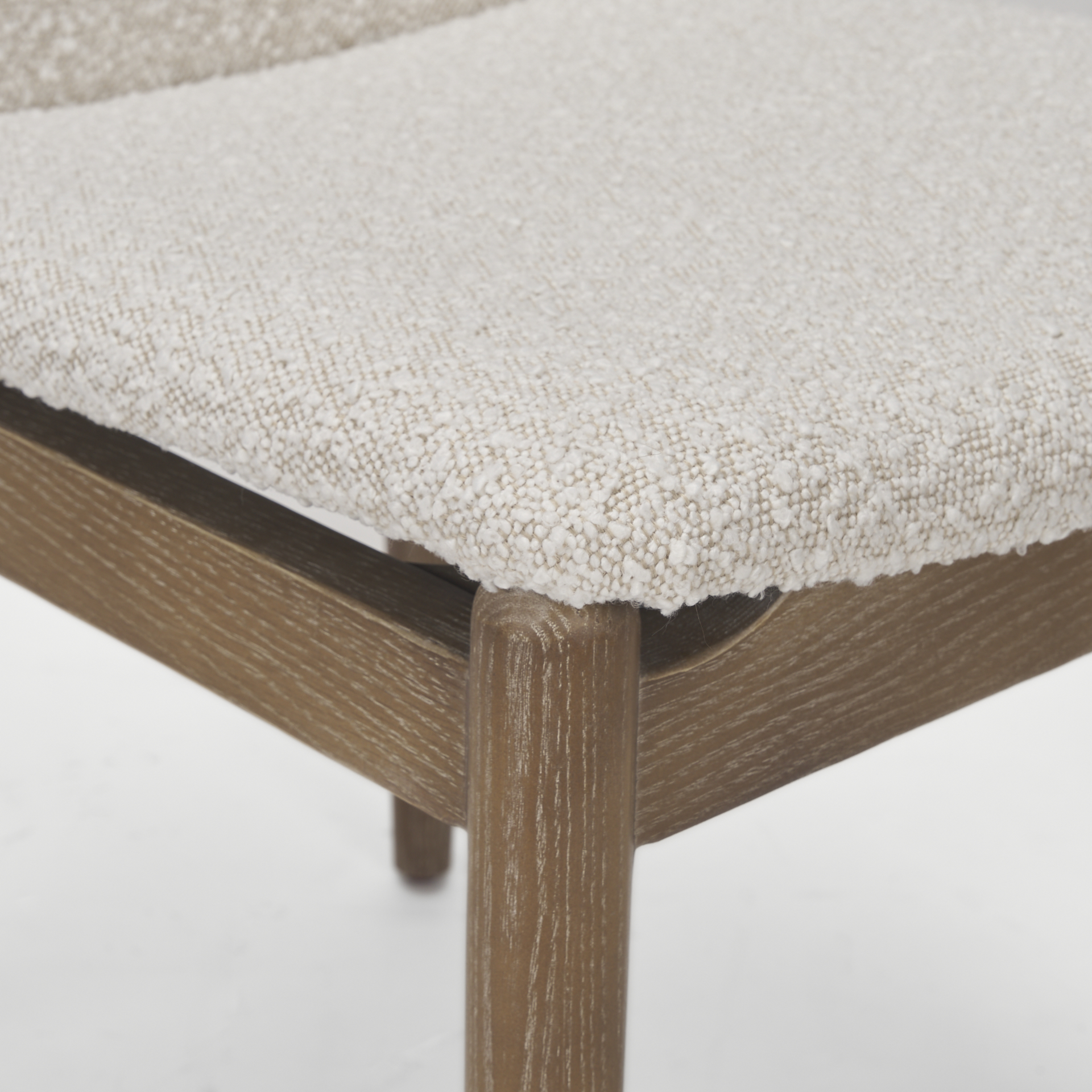 cavett cream boucle upholstered seat w/light brown wood frame dining chair