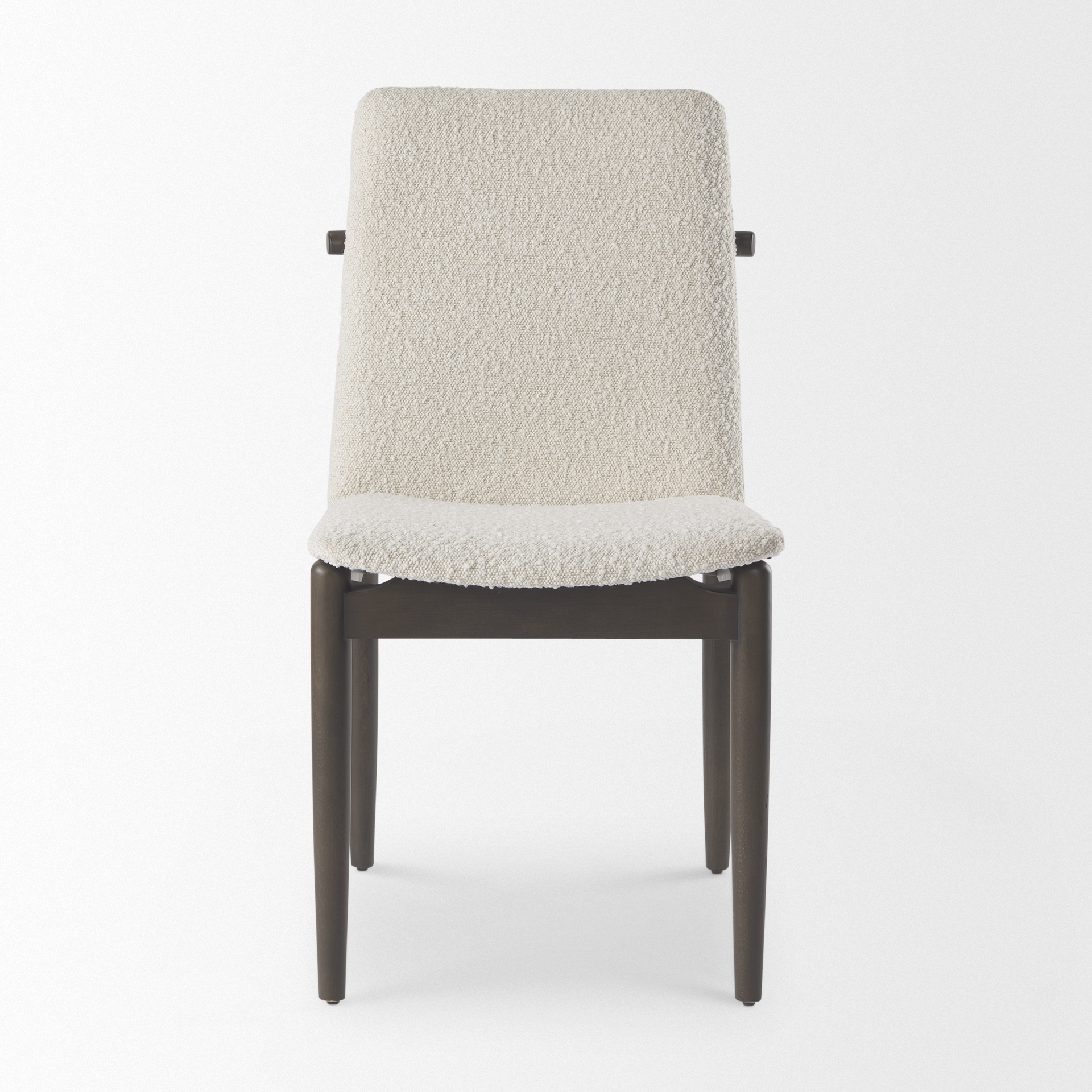 cavett cream boucle upholstered seat w/dark brown wood frame dining chair