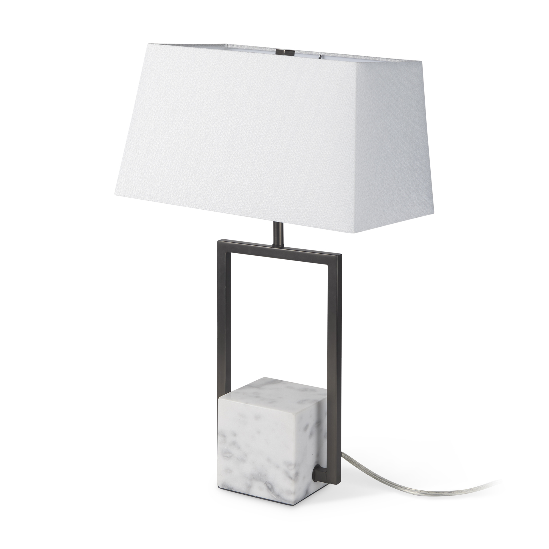 peyton 14.0l x 9.0w x 26.2h black metal w/marble cube and white shade table lamp