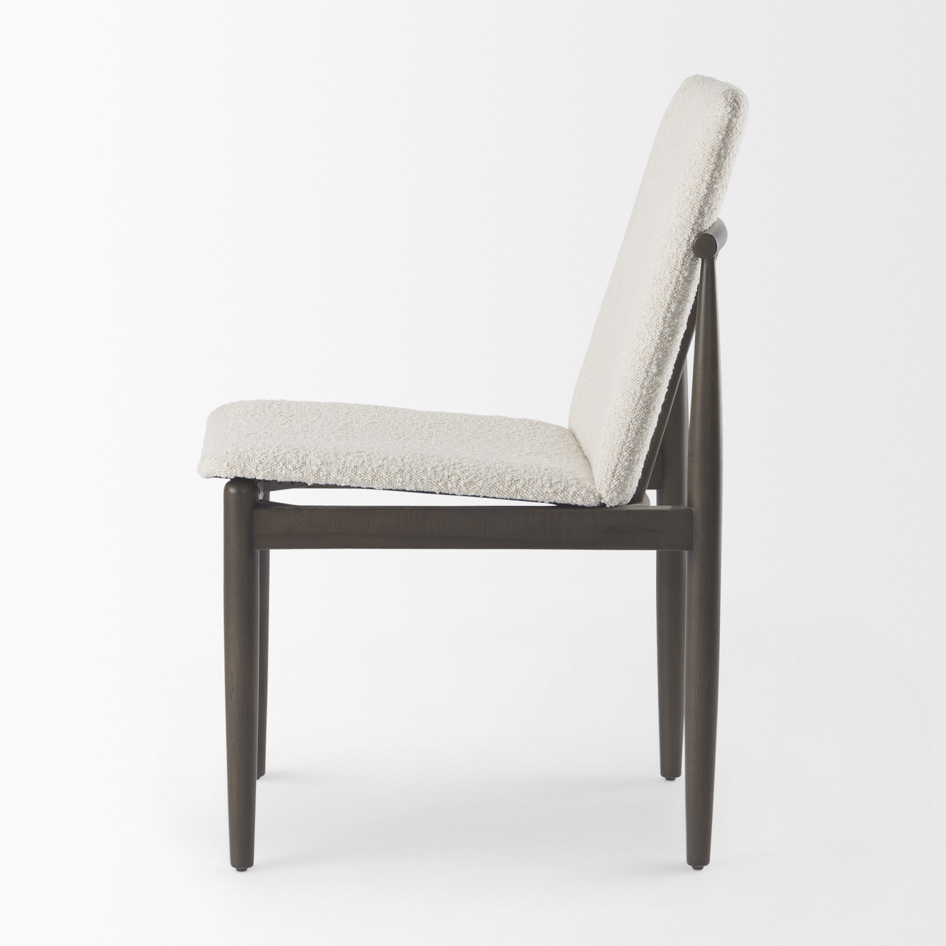 cavett cream boucle upholstered seat w/dark brown wood frame dining chair