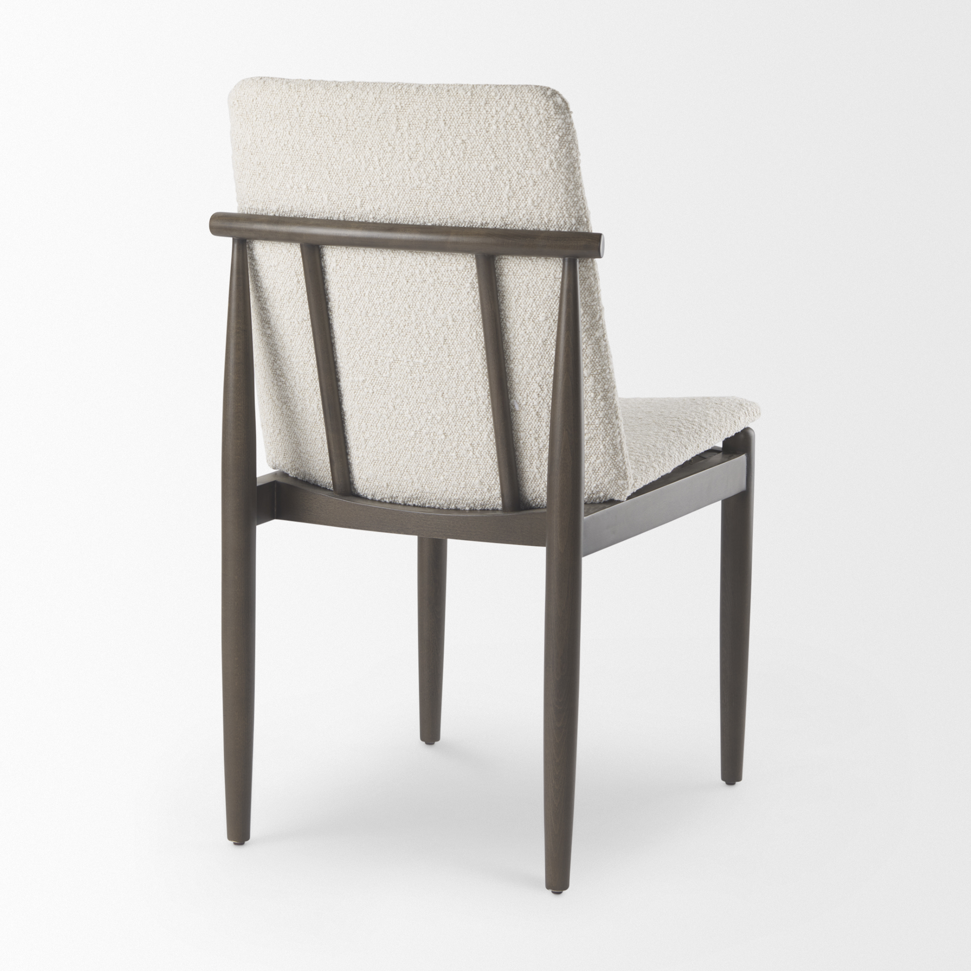 cavett cream boucle upholstered seat w/dark brown wood frame dining chair