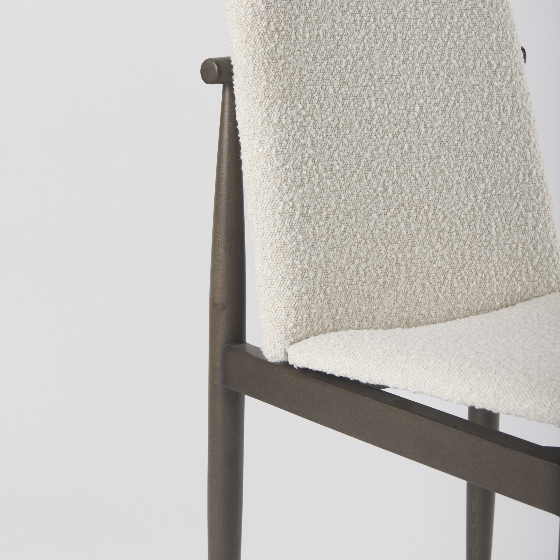cavett cream boucle upholstered seat w/dark brown wood frame dining chair