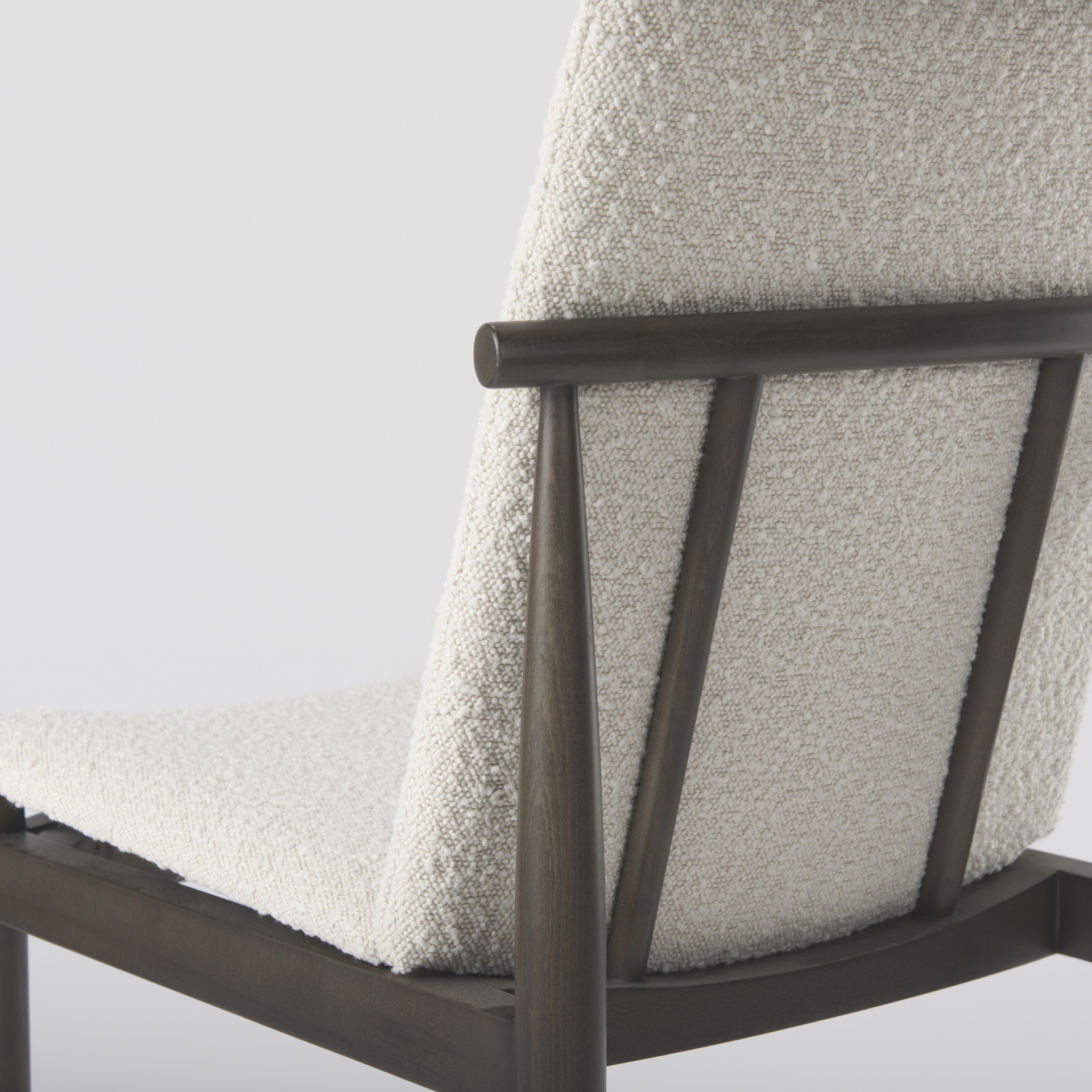 cavett cream boucle upholstered seat w/dark brown wood frame dining chair