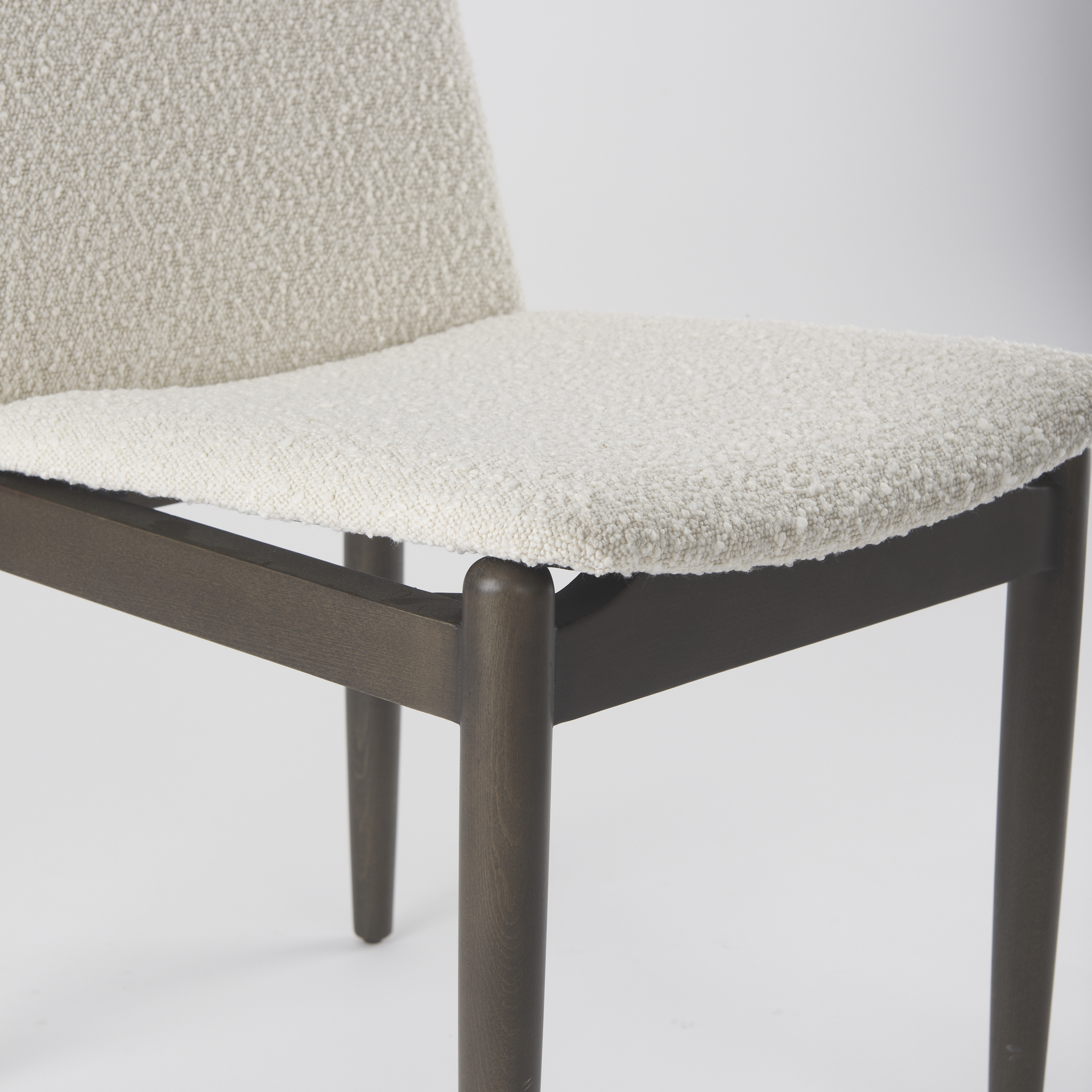 cavett cream boucle upholstered seat w/dark brown wood frame dining chair