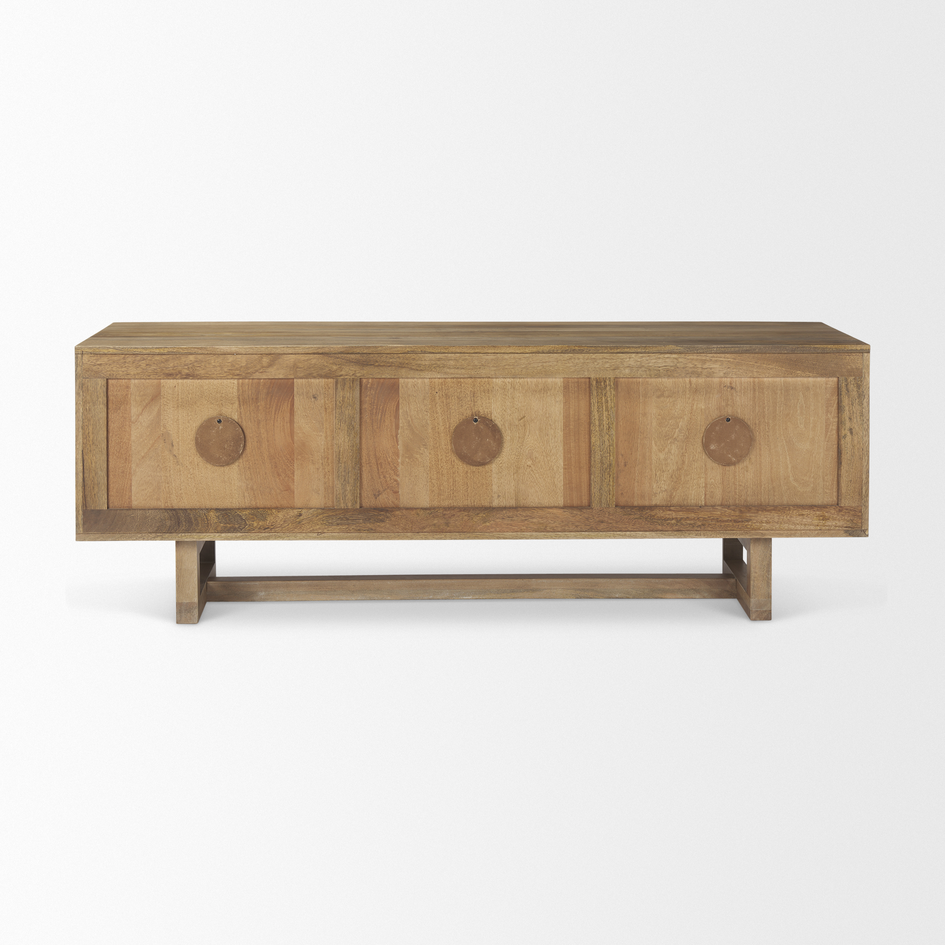 grier light brown solid wood and cane 3 door media console