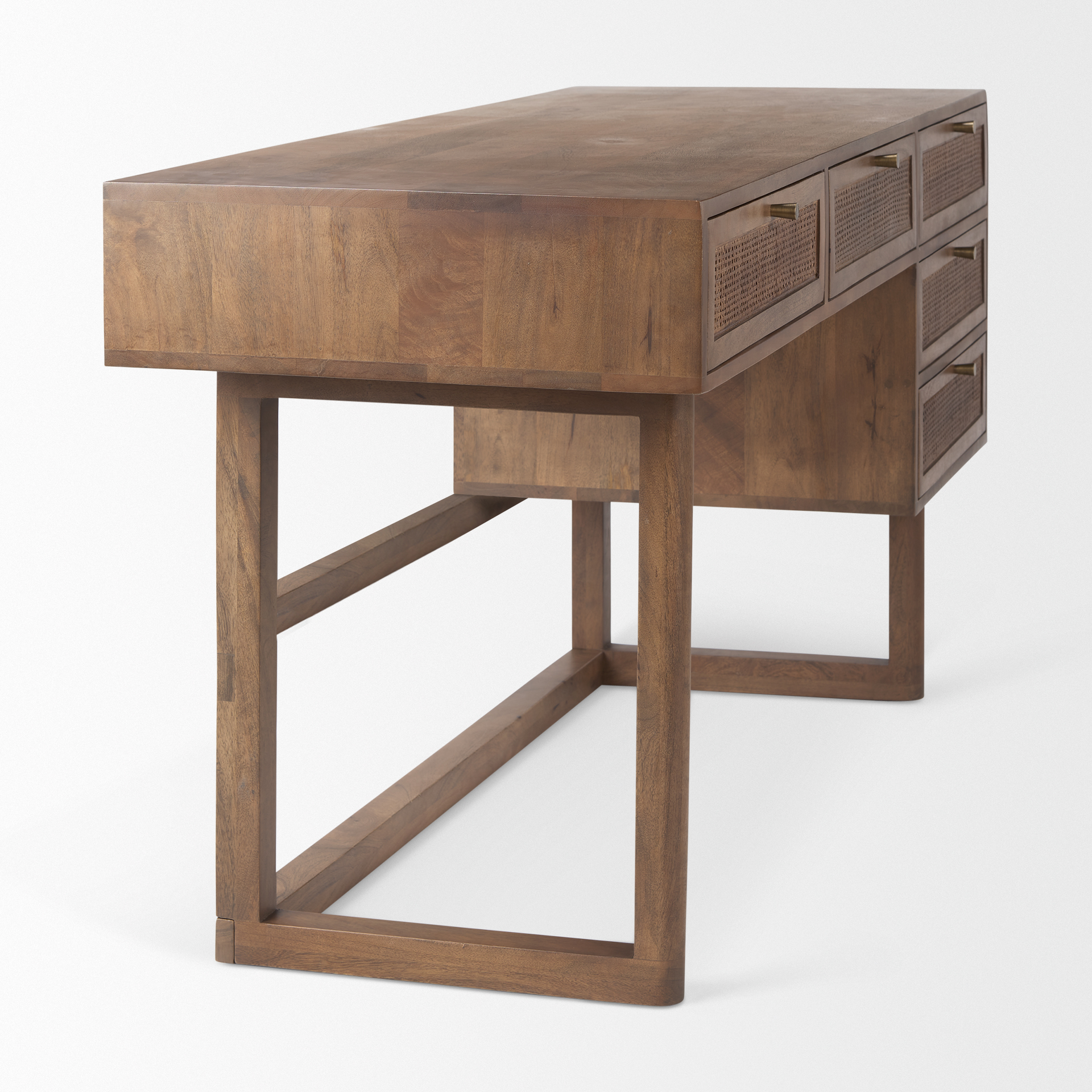 Grier 60.0L x 22.75W x 30.5H Medium Brown Solid Wood W/Cane Office Desk
