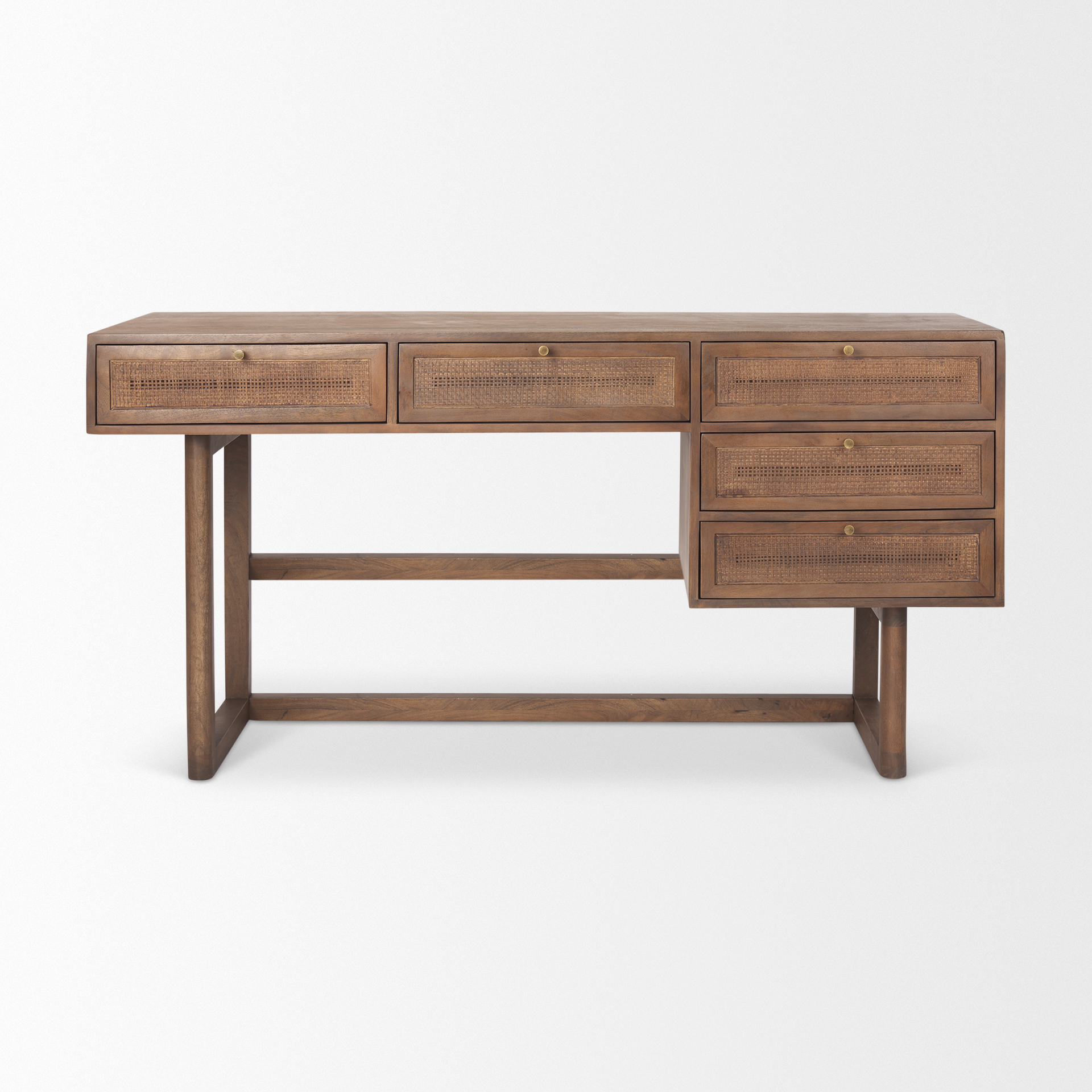 Grier 60.0L x 22.75W x 30.5H Medium Brown Solid Wood W/Cane Office Desk